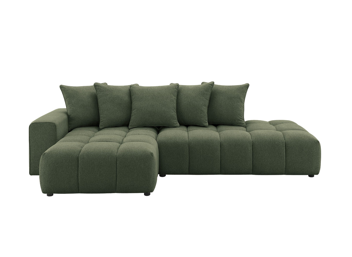Canapé d'angle en tissu texturé vert olive CLARISSE - Angle gauche