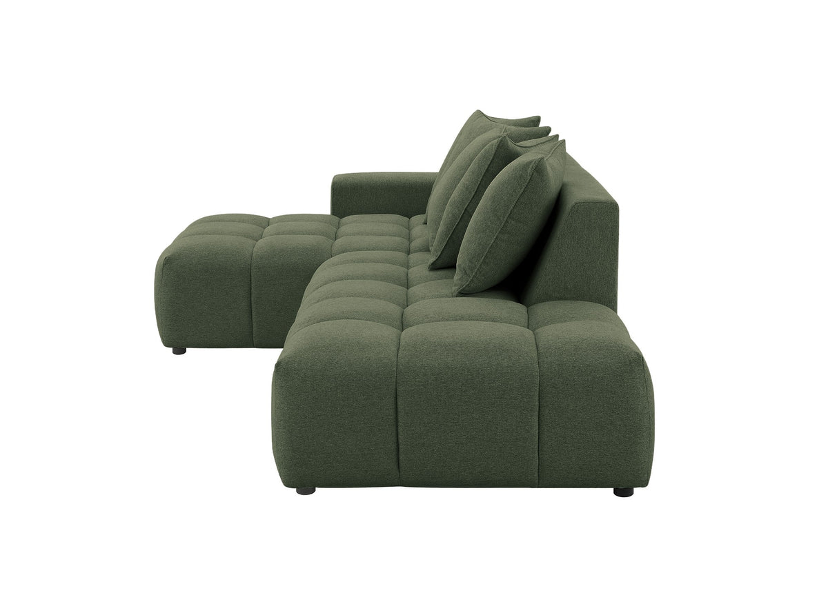 Canapé d'angle en tissu texturé vert olive CLARISSE - Angle gauche