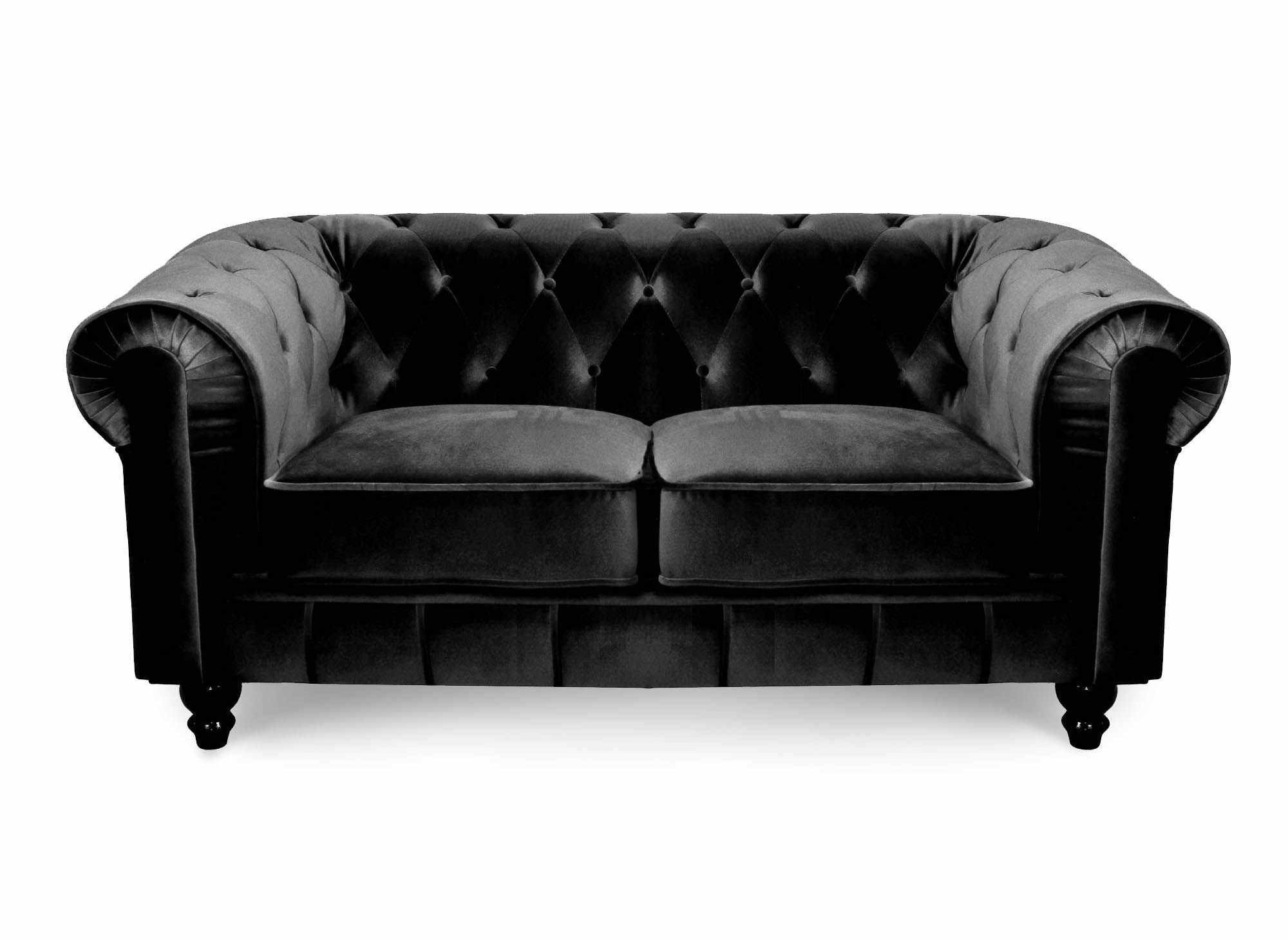 Canapé 2 places velours Noir CHESTERFIELD