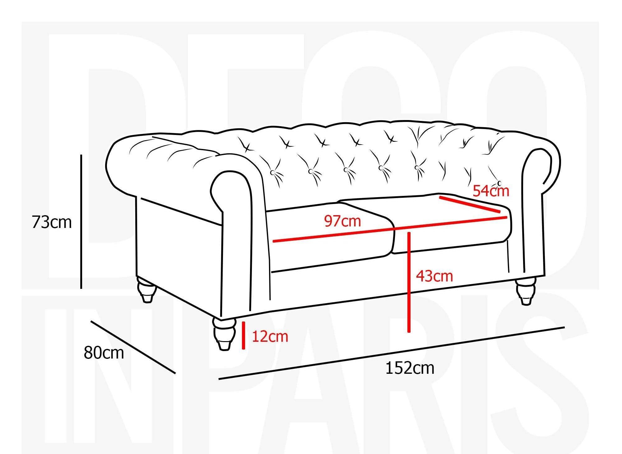 Canapé 2 places velours Noir CHESTERFIELD