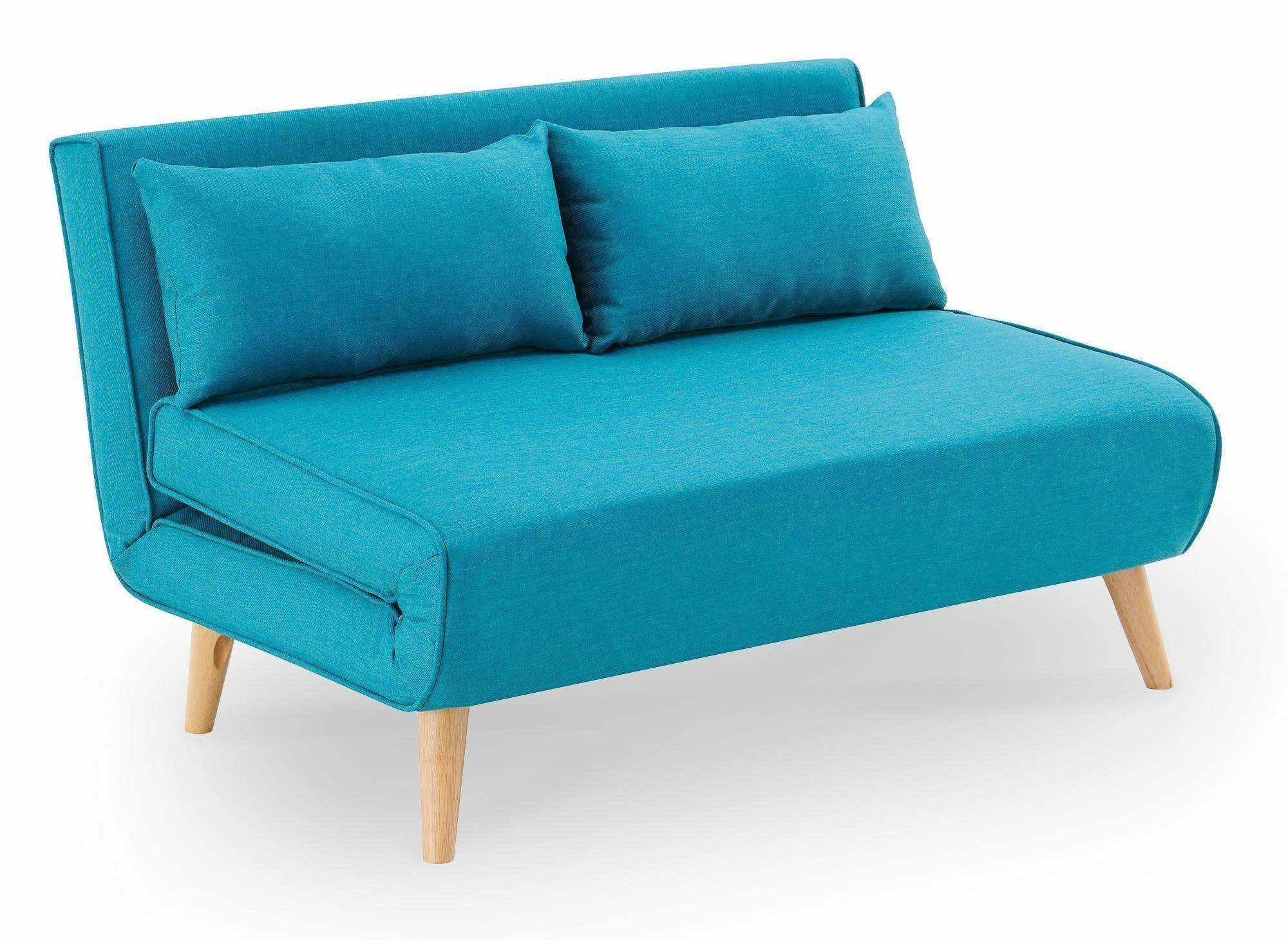 Banquette convertible 2 places en tissu bleu turquoise TONKA