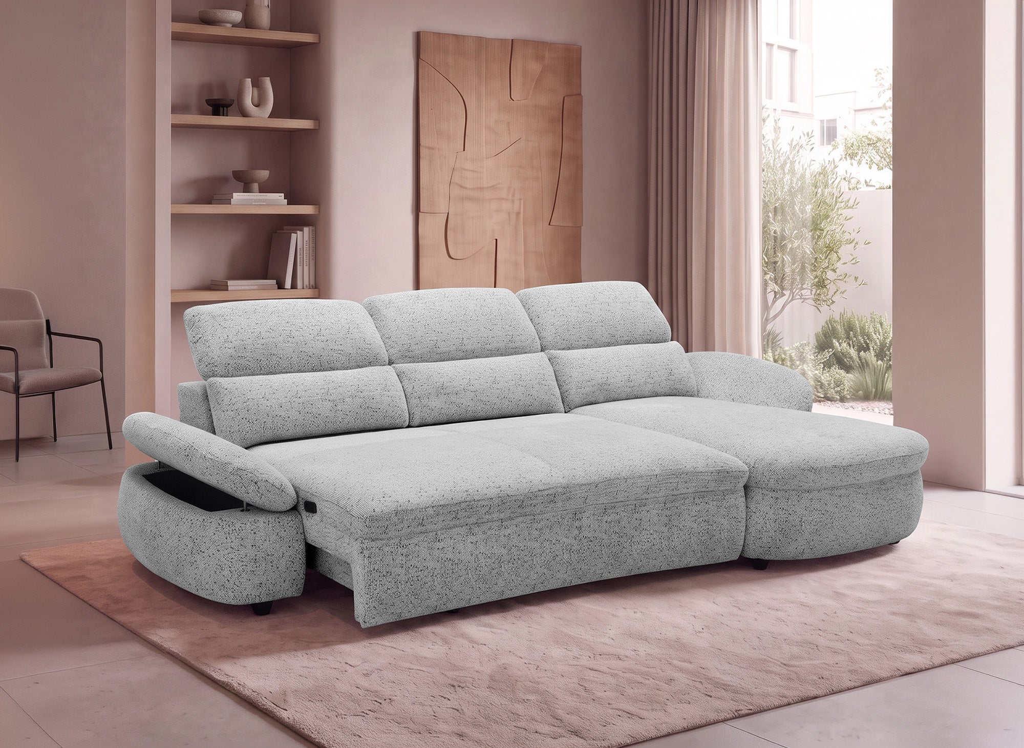 Canapé d'angle relax électrique en tissu bouclette gris CLEMENT - Angle droit