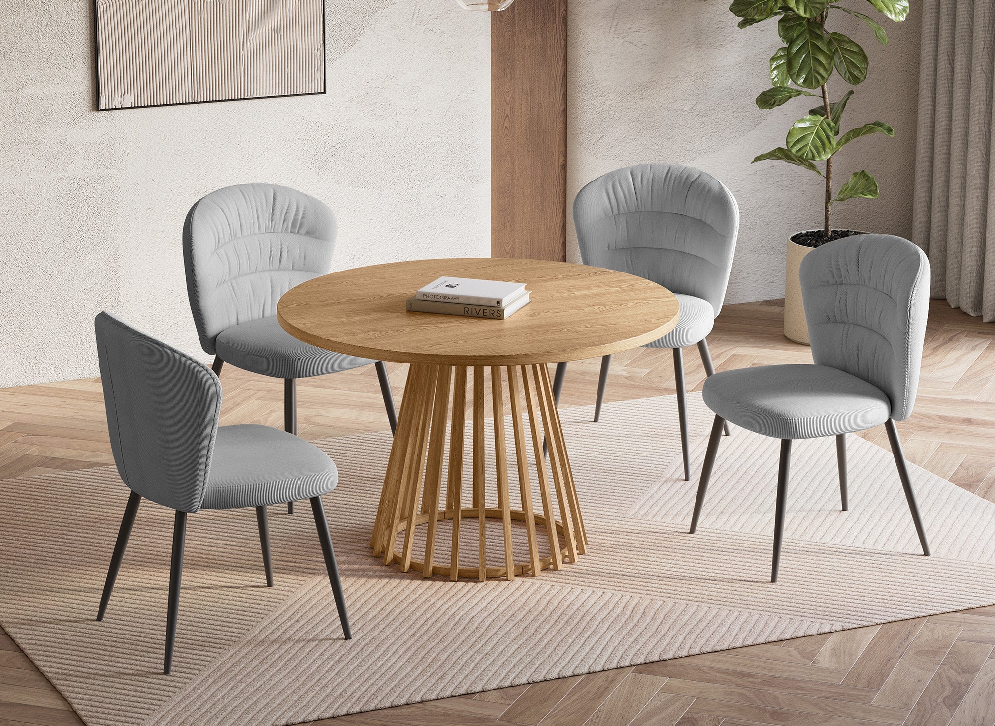 Lot de 4 chaises en velours côtelé gris DANIELA