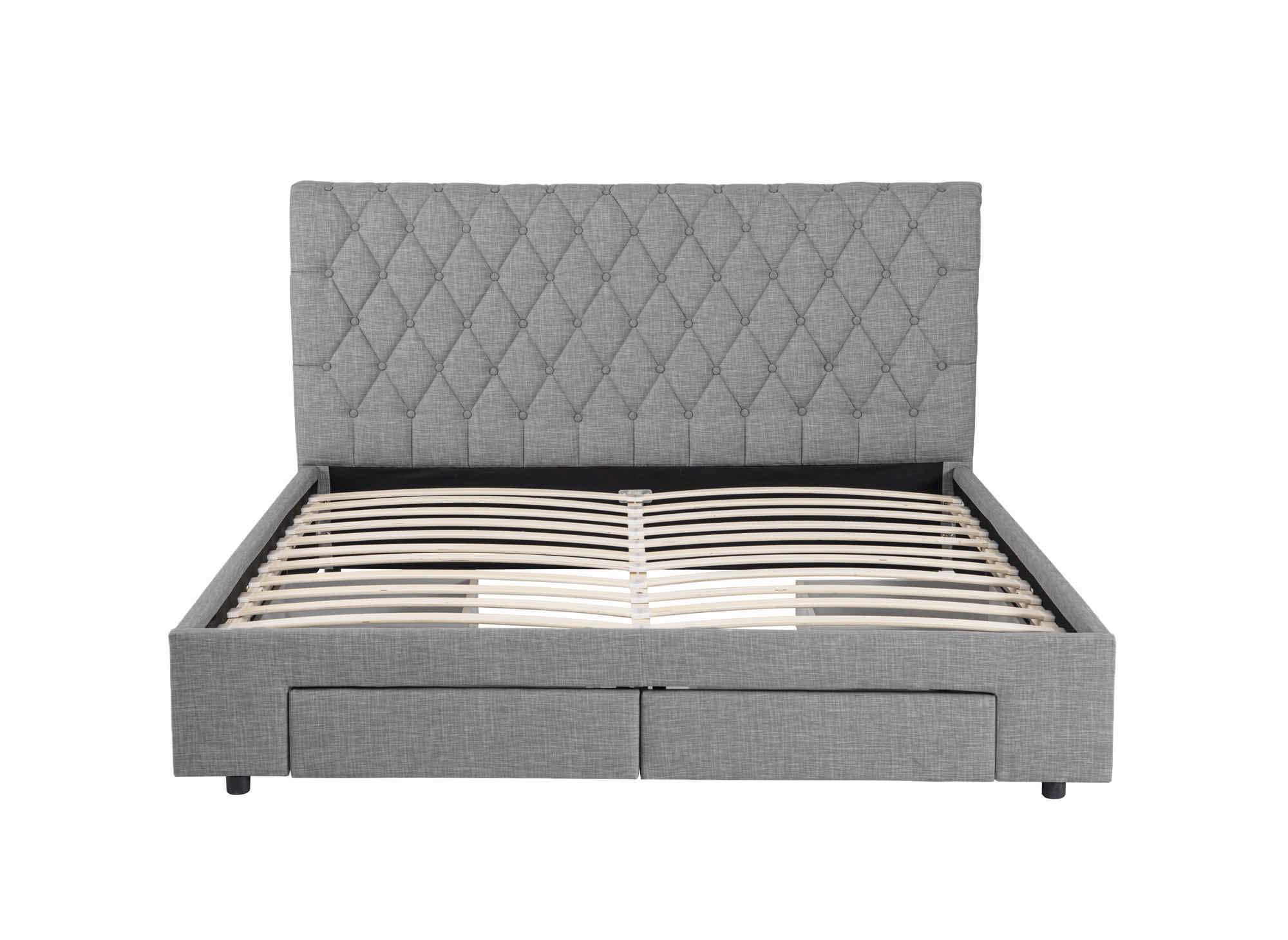 Lit double avec 4 tiroirs en lin gris 140x190 cm LEANDRE