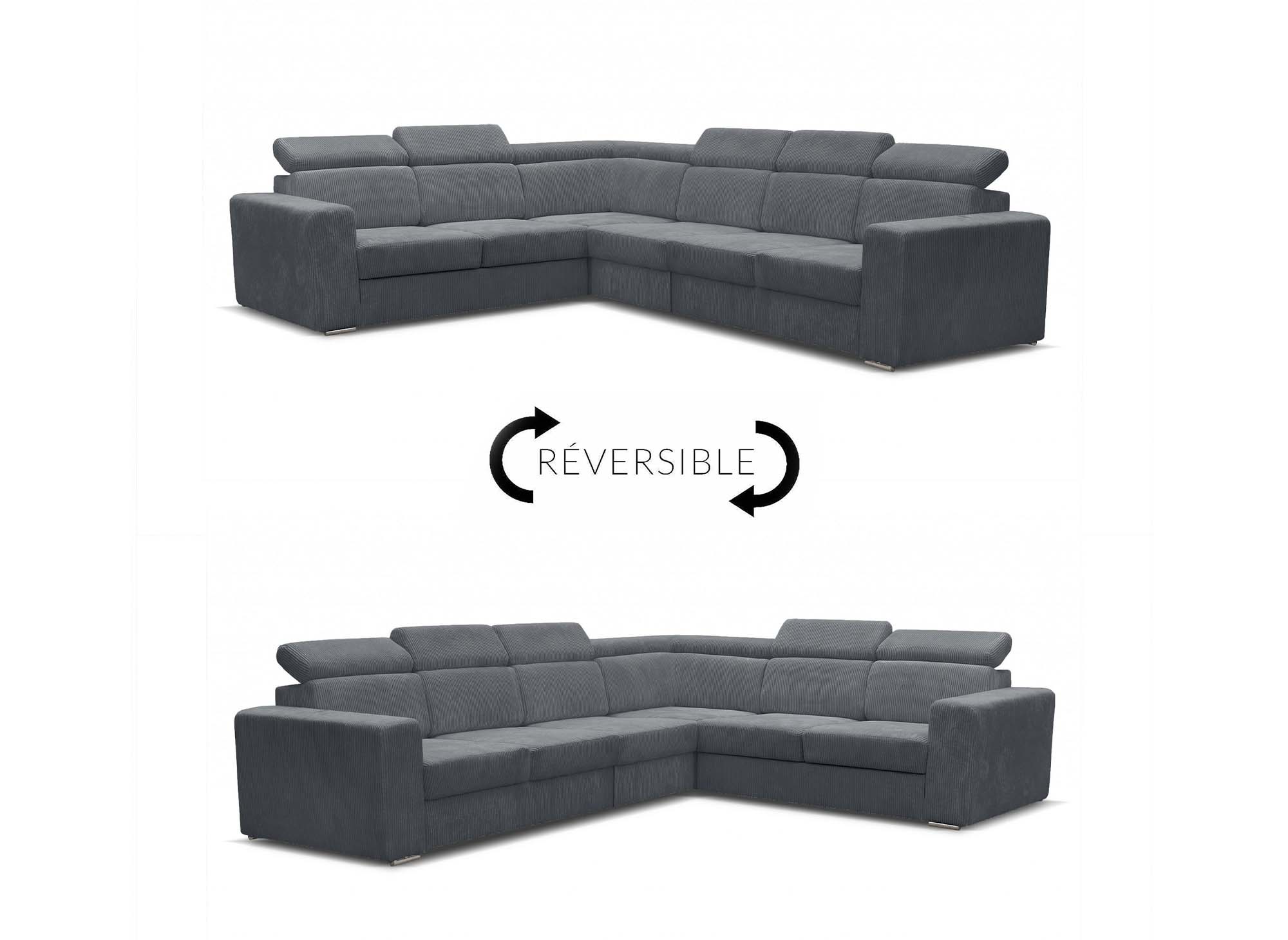 Canapé d'angle convertible et réversible en velours côtelé gris foncé MERYL XL