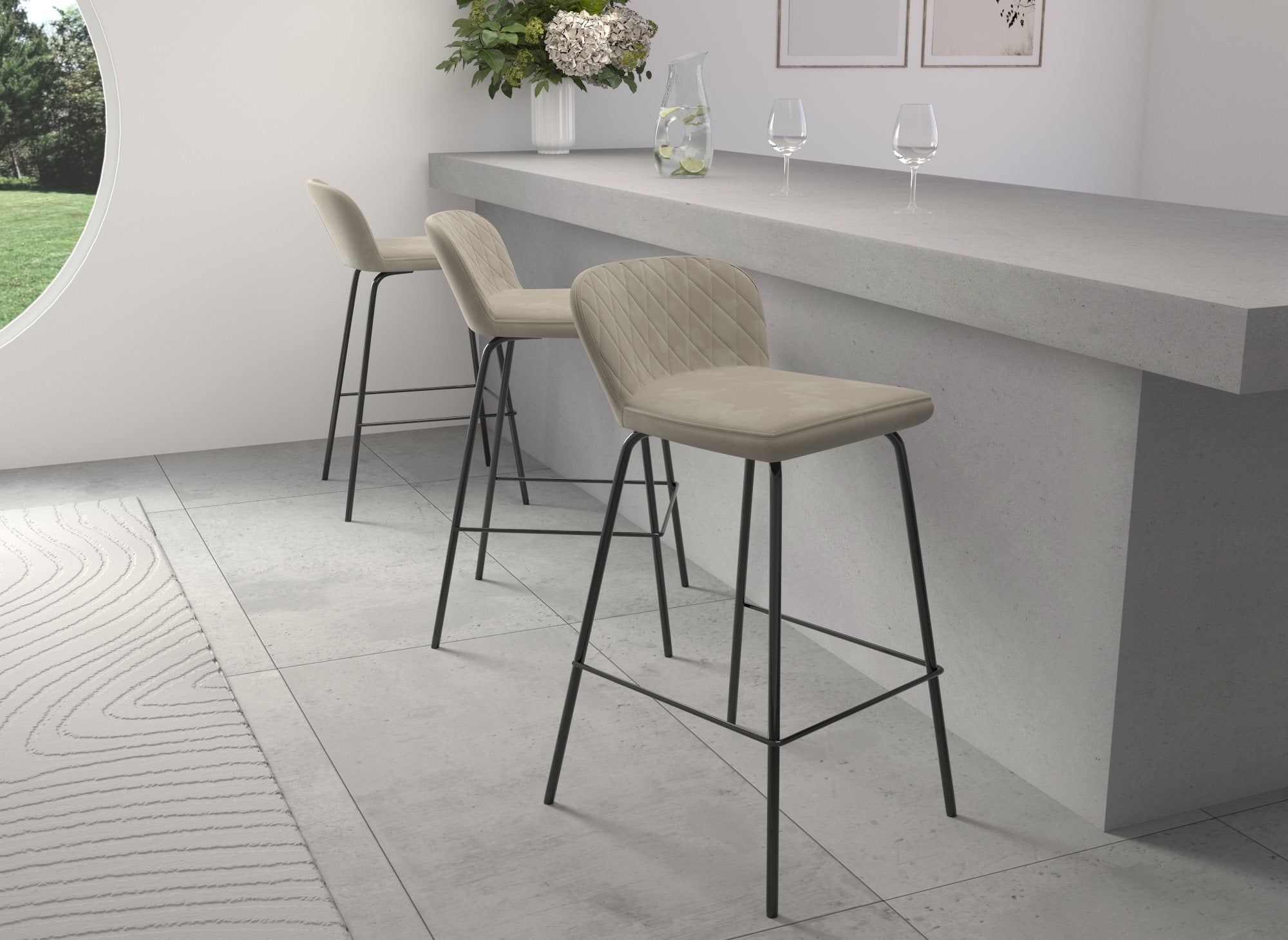 Lot de 2 tabourets de bar design en velours beige BOSCO