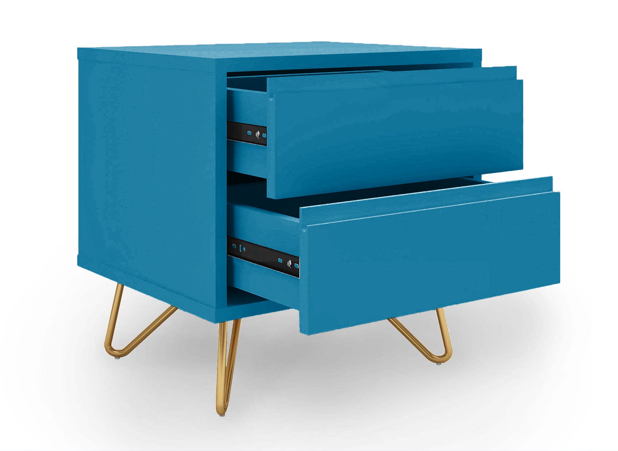 Table de chevet 2 tiroirs bleu canard DARINA