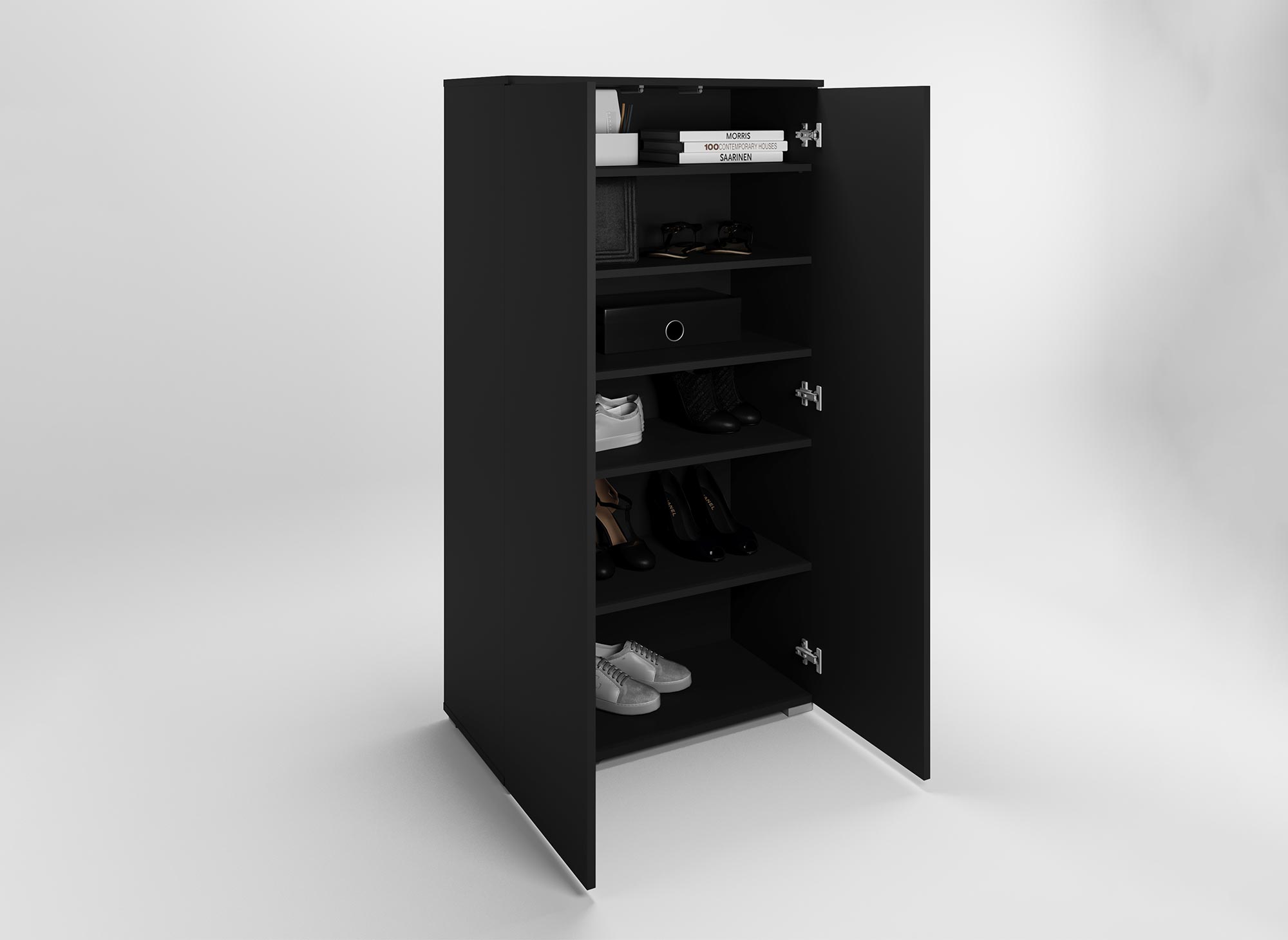 Meuble à chaussures 2 portes et 6 tiroirs noir BAKI