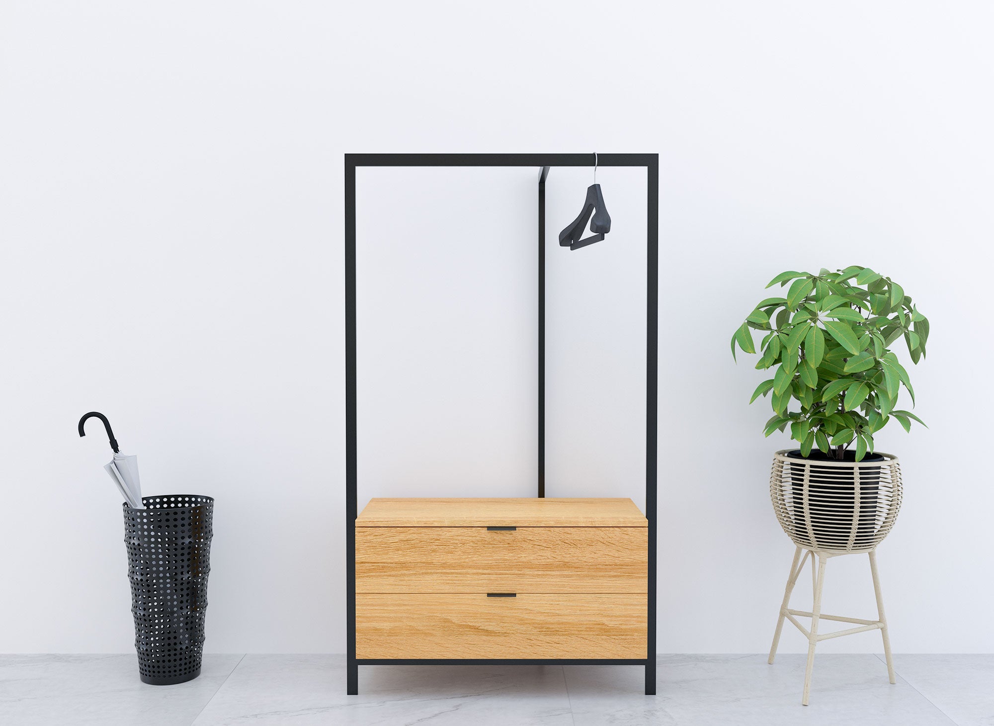 Meuble d'entrée portant et 2 tiroirs en bois et métal GLENN