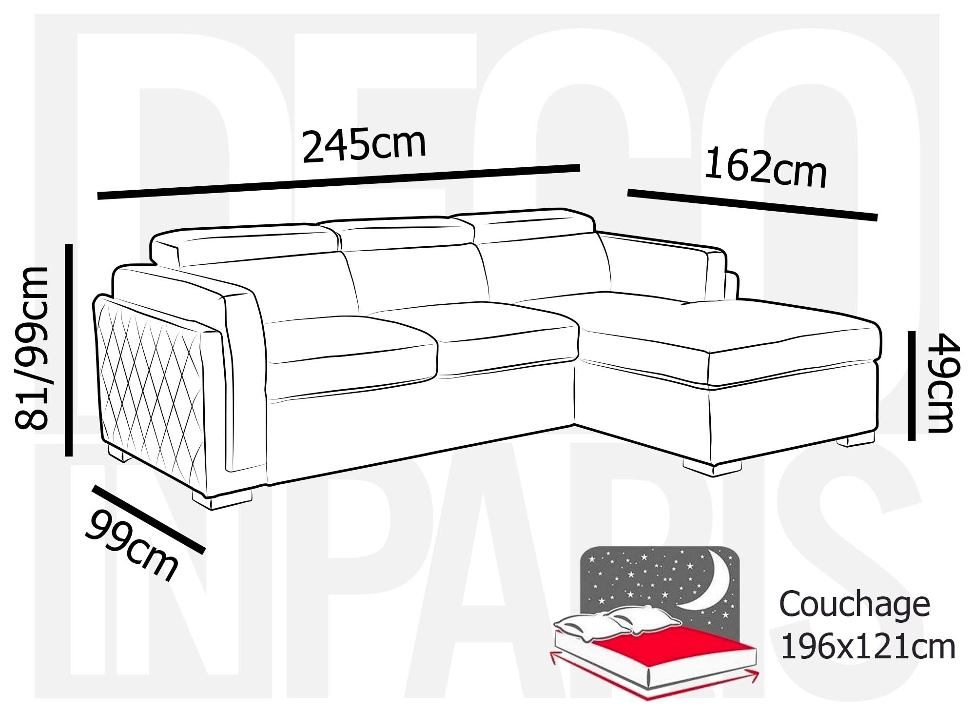 Canapé d'angle convertible en tissu beige CHANDLER - Angle droit