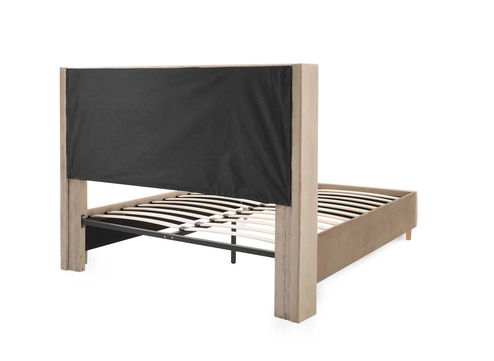 Lit double en velours capitonné taupe MAREVA 140x190 cm