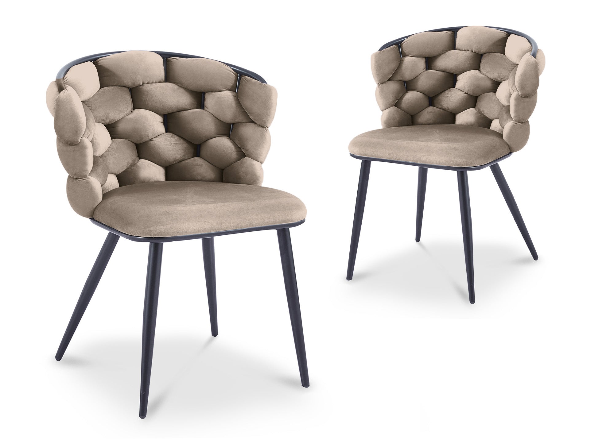 Lot de 2 chaises en velours taupe pieds en métal noir CECILE