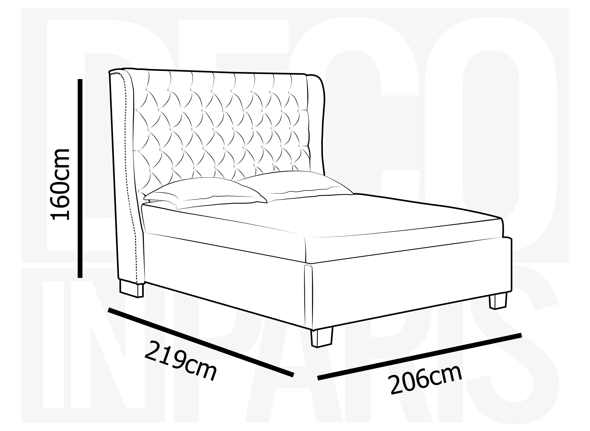 Lit coffre capitonné en tissu lin gris FLORINE 180 x 200 cm