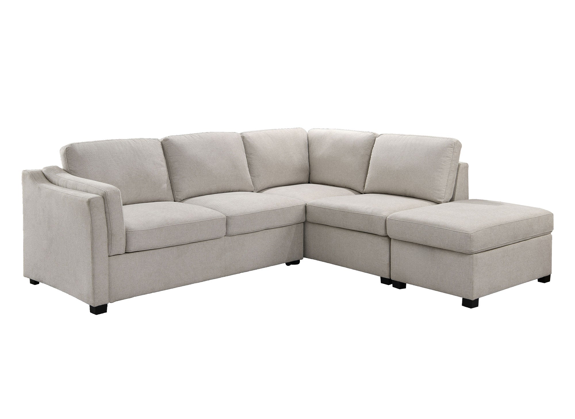 Canapé convertible avec coffre en tissu beige BARNEY - Angle droit