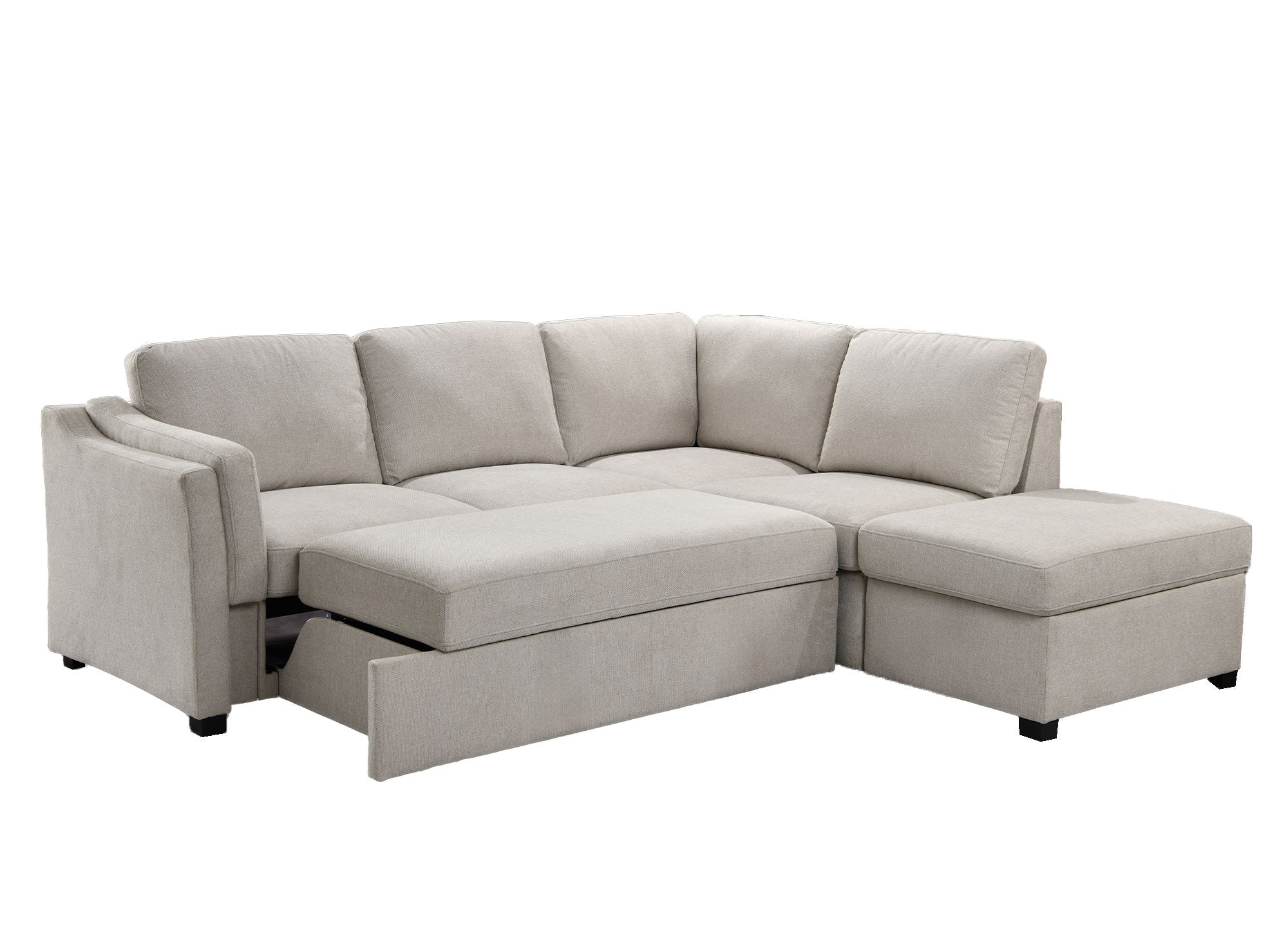 Canapé convertible avec coffre en tissu beige BARNEY - Angle droit