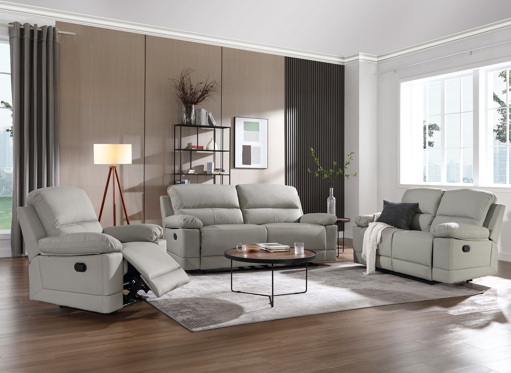 Fauteuil relax manuel en simili cuir gris clair DANY