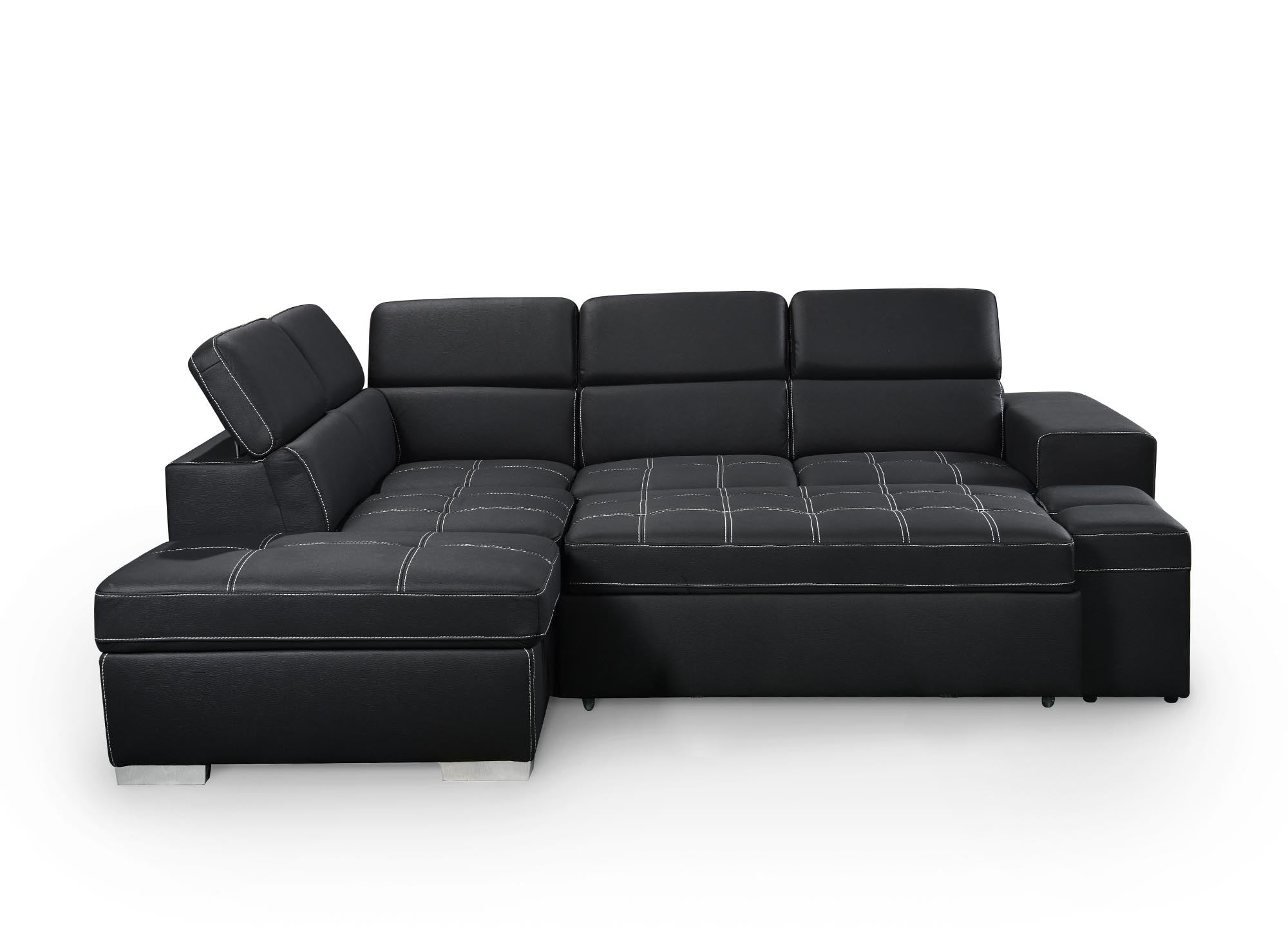 Canapé d'angle convertible en tissu noir DAVON - angle gauche