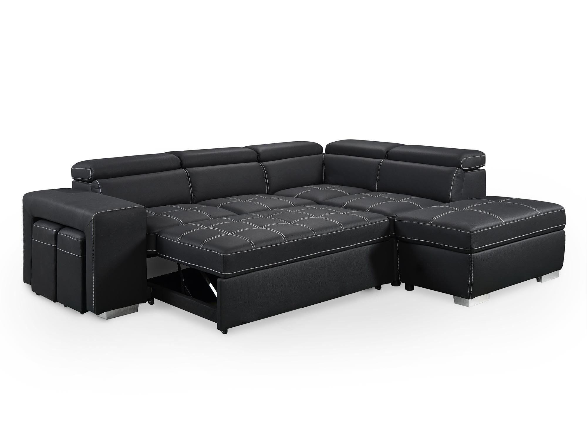 Canapé d'angle convertible en tissu noir DAVON - angle droit