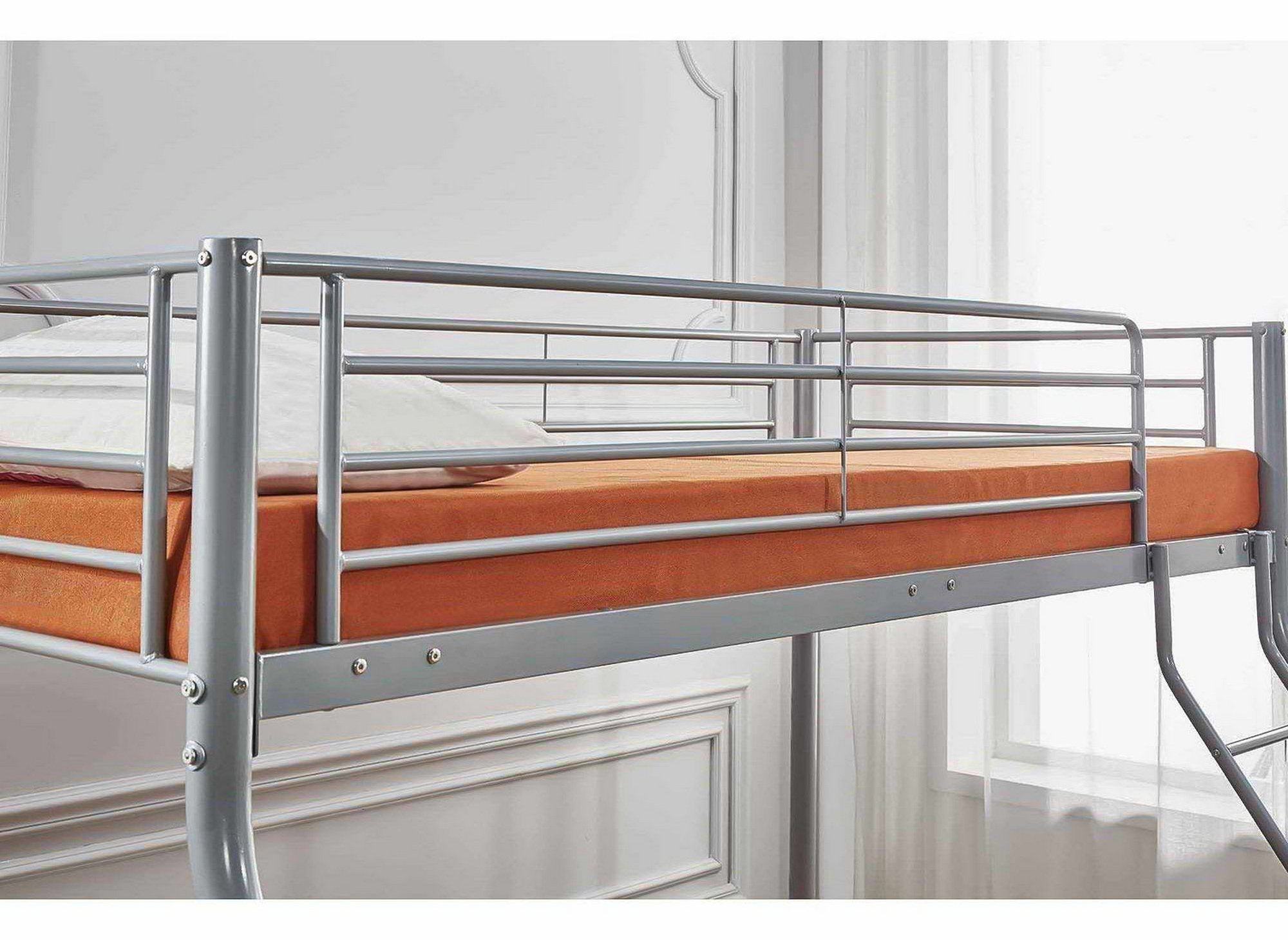 Lit superposé 3 places en métal gris 90 x 190 cm et 140 x 190 cm TRINITY