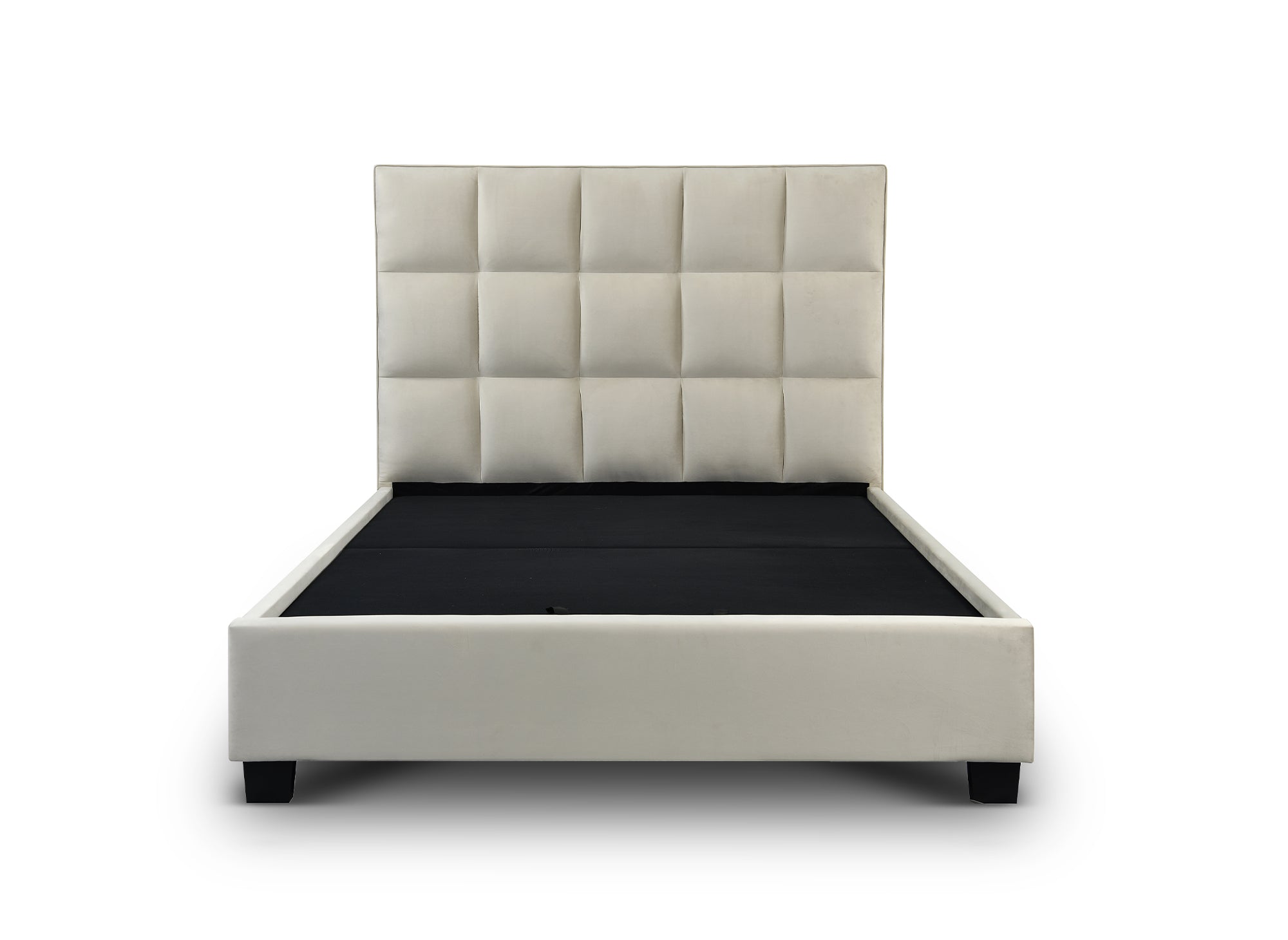 Lit coffre en velours beige design CAROLINE 160 x 200 cm