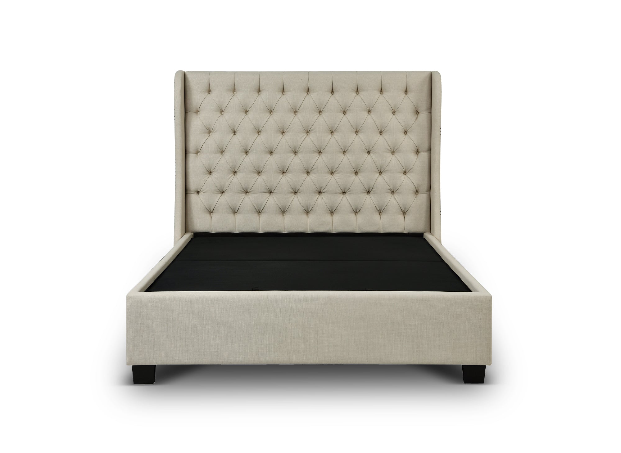 Lit coffre capitonné en tissu lin beige FLORINE 180 x 200 cm