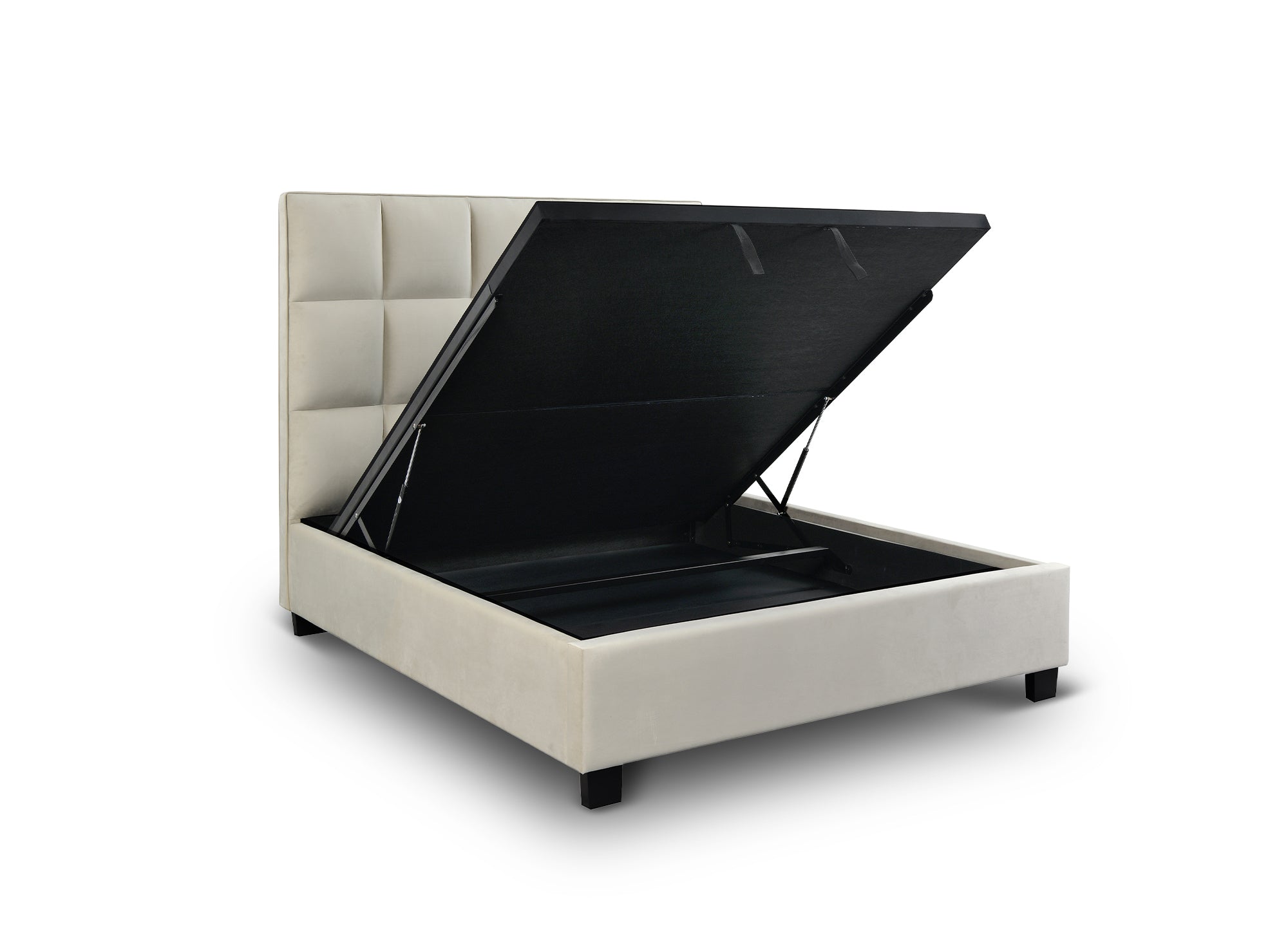 Lit coffre en velours beige design CAROLINE 160 x 200 cm