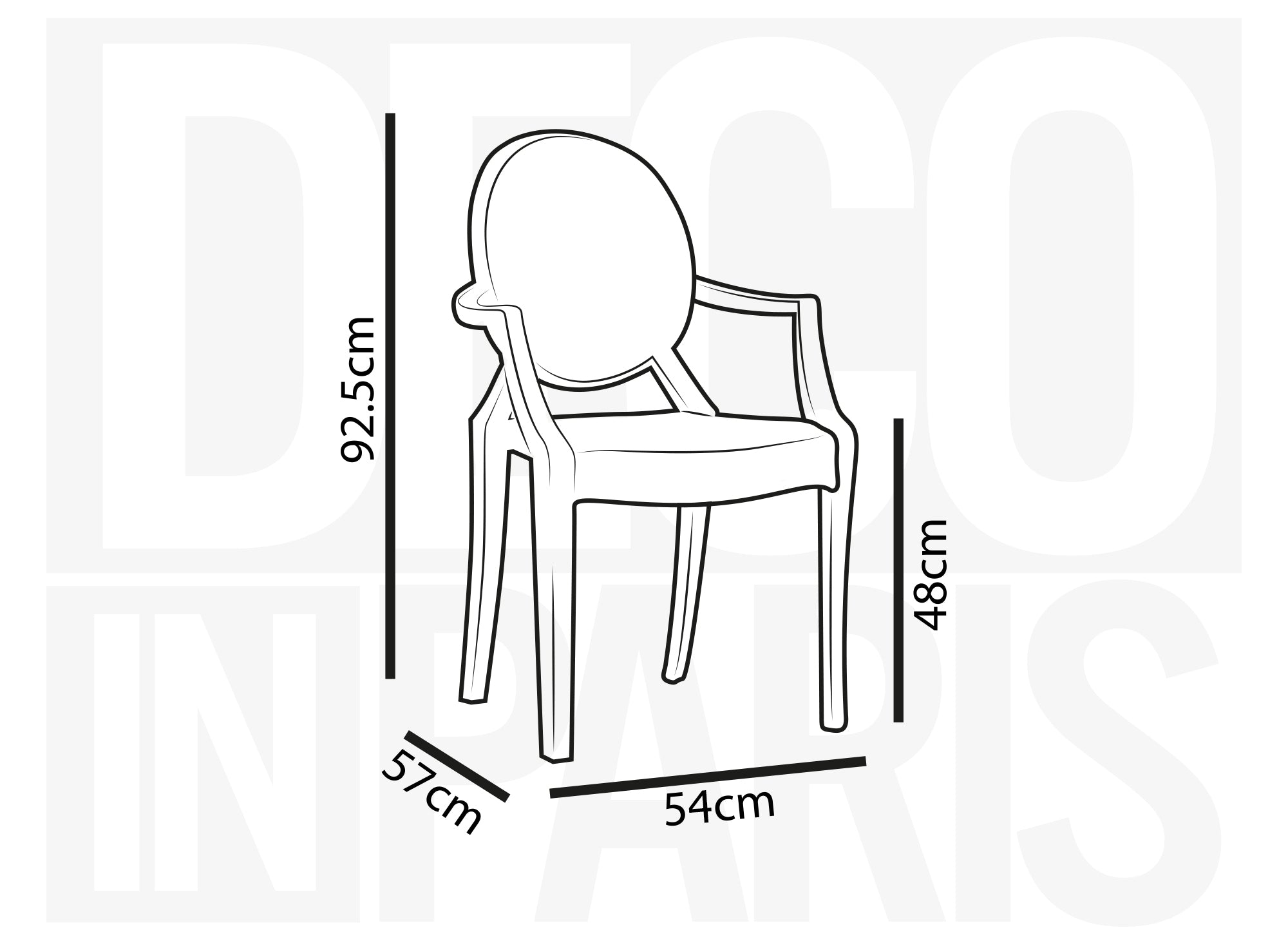 Lot de 4 chaises en plexi transparent avec accoudoirs TOLGA