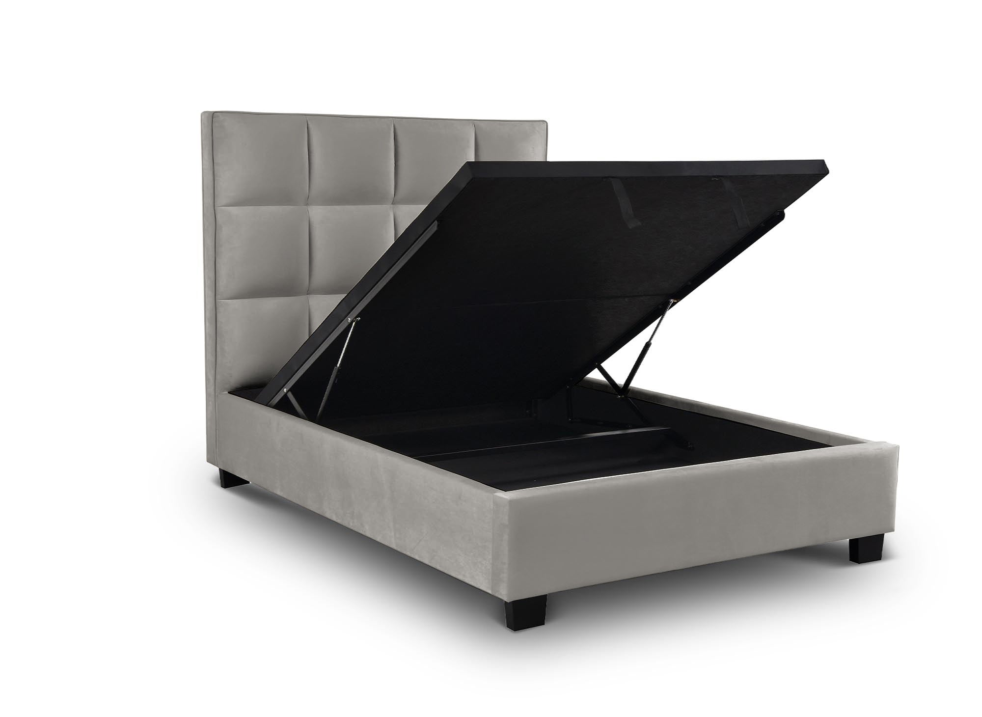 Lit coffre en velours gris design CAROLINE 140 x 190 cm