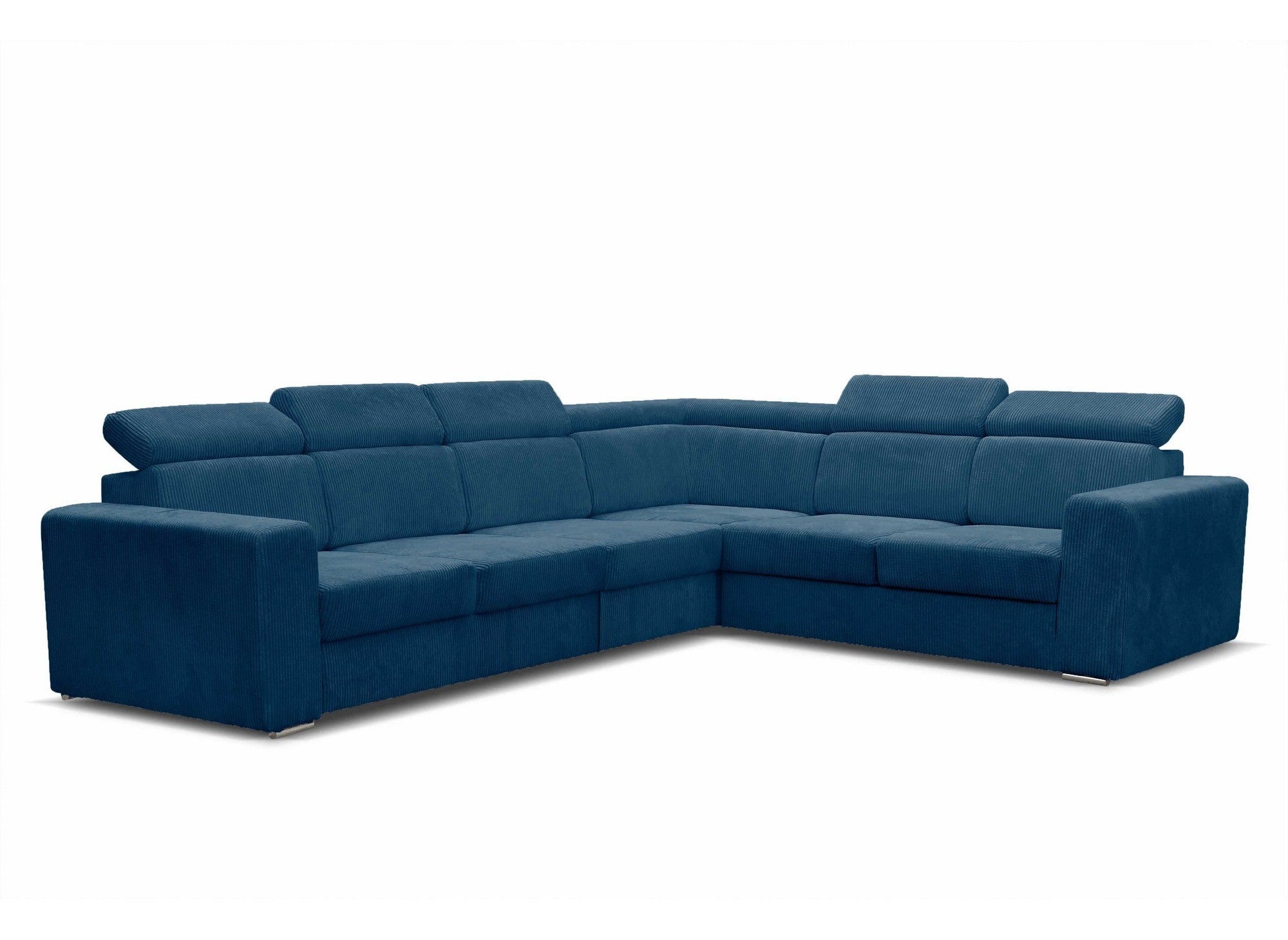 Canapé d'angle convertible et réversible en velours côtelé bleu MERYL XL