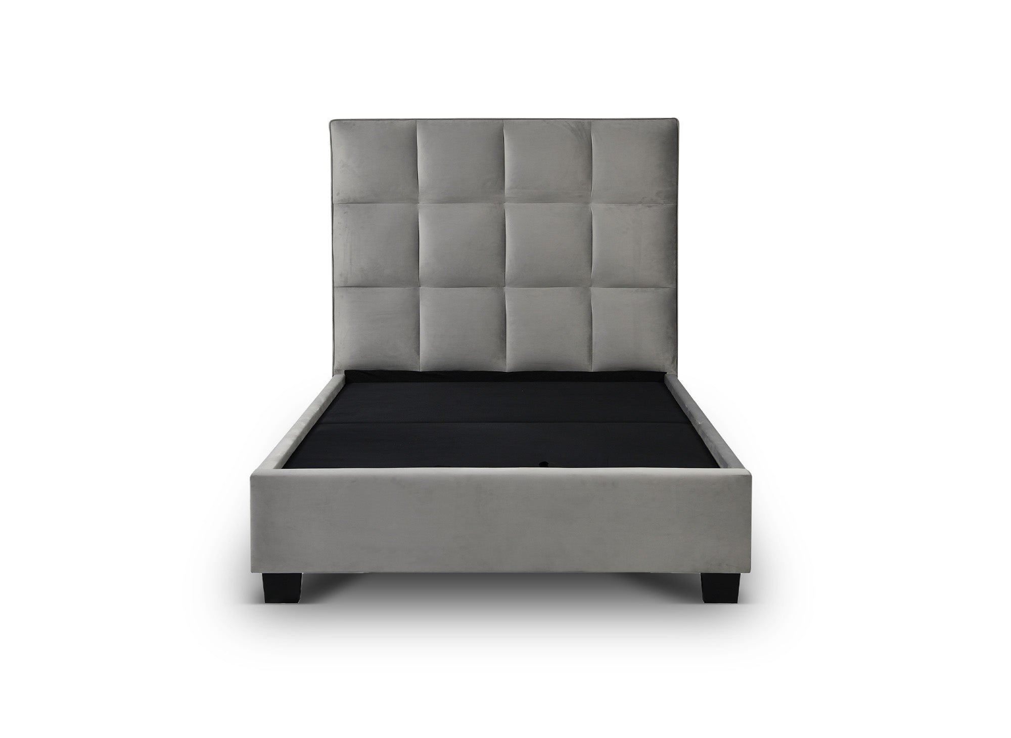 Lit coffre en velours gris design CAROLINE 140 x 190 cm