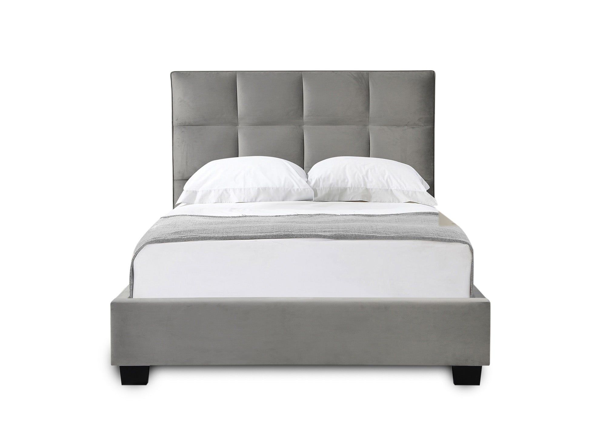 Lit coffre en velours gris design CAROLINE 140 x 190 cm