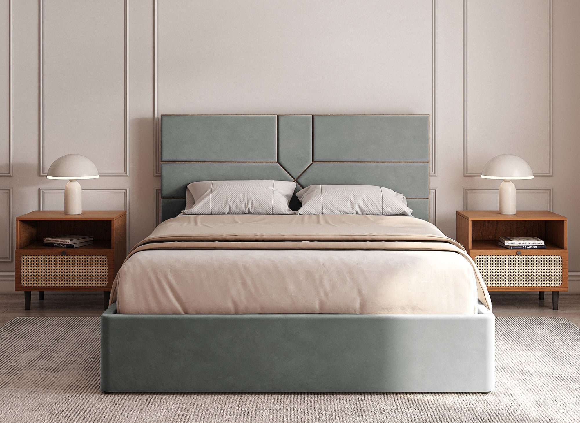 Lit coffre design en velours gris DAVINA 180 x 200 cm