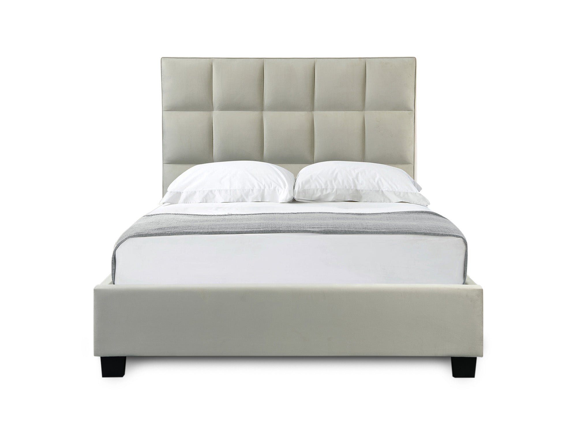 Lit coffre en velours beige design CAROLINE 160 x 200 cm