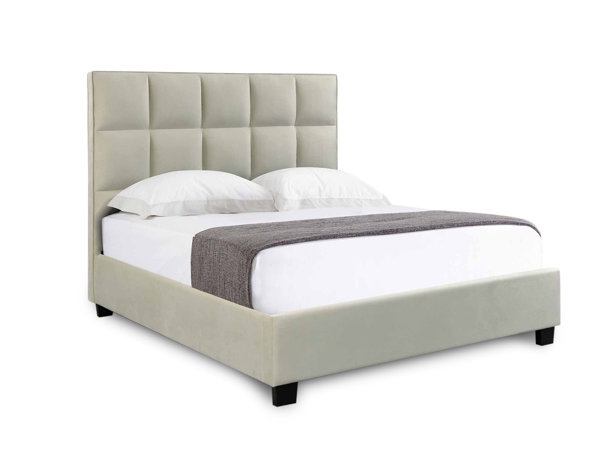 Lit coffre en velours beige design CAROLINE 160 x 200 cm