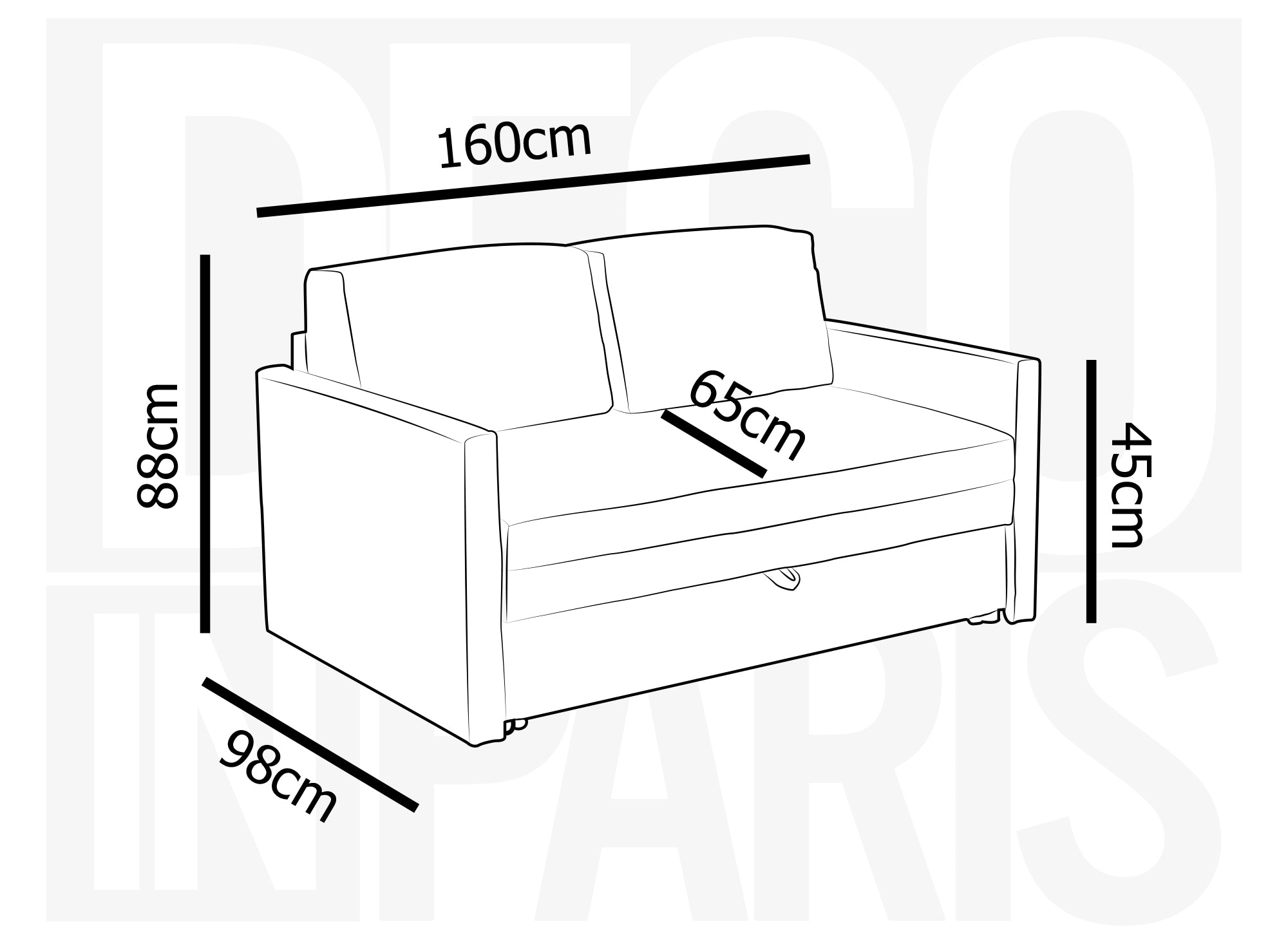 Canapé convertible 2 places avec coffre de rangement en tissu beige YERAZ