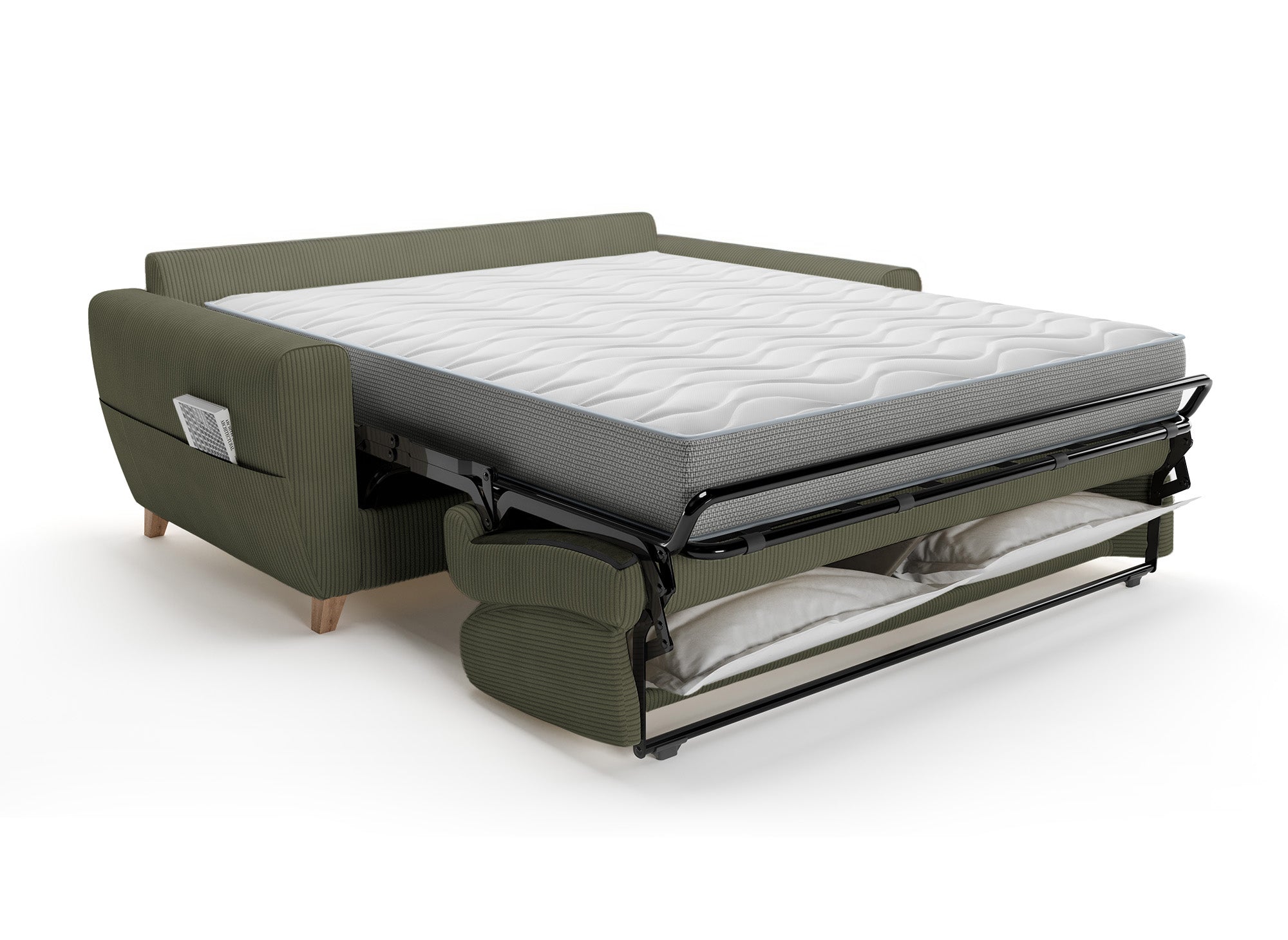 Canapé convertible 3 places en velours côtelé vert kaki avec matelas 18cm TOBIAS