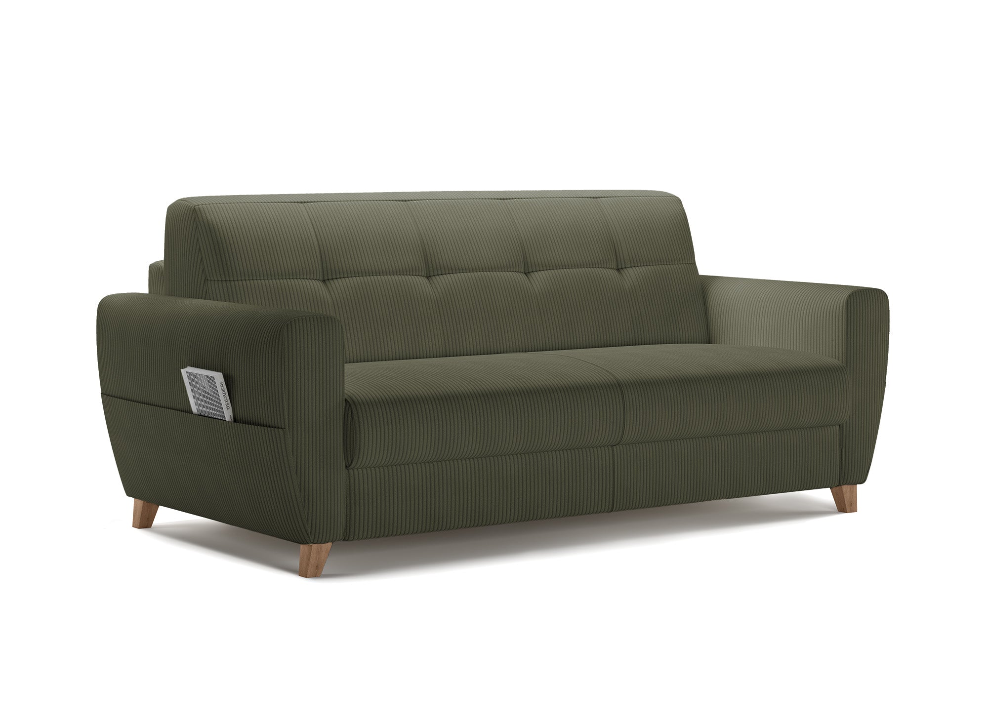 Canapé convertible 3 places en velours côtelé vert kaki avec matelas 18cm TOBIAS