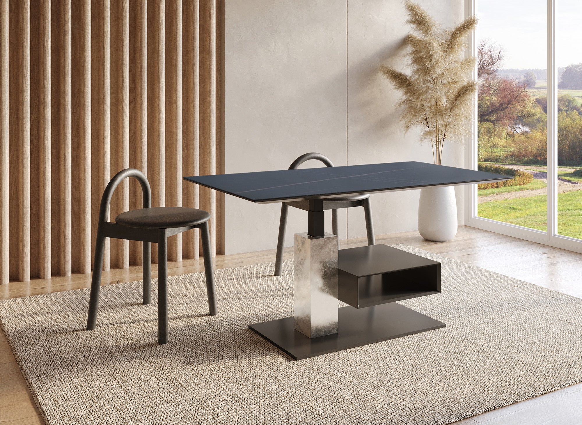 Table basse relevable avec rangement en céramique noir ADELIE