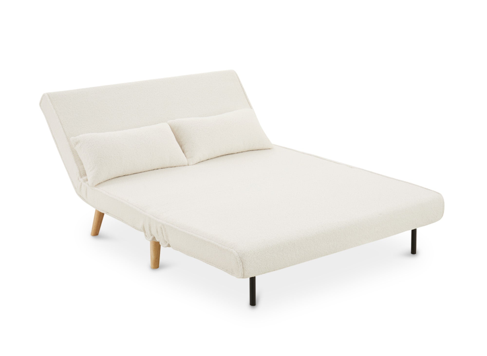 Banquette convertible 2 places en tissu effet peau de mouton blanc écru TONKA