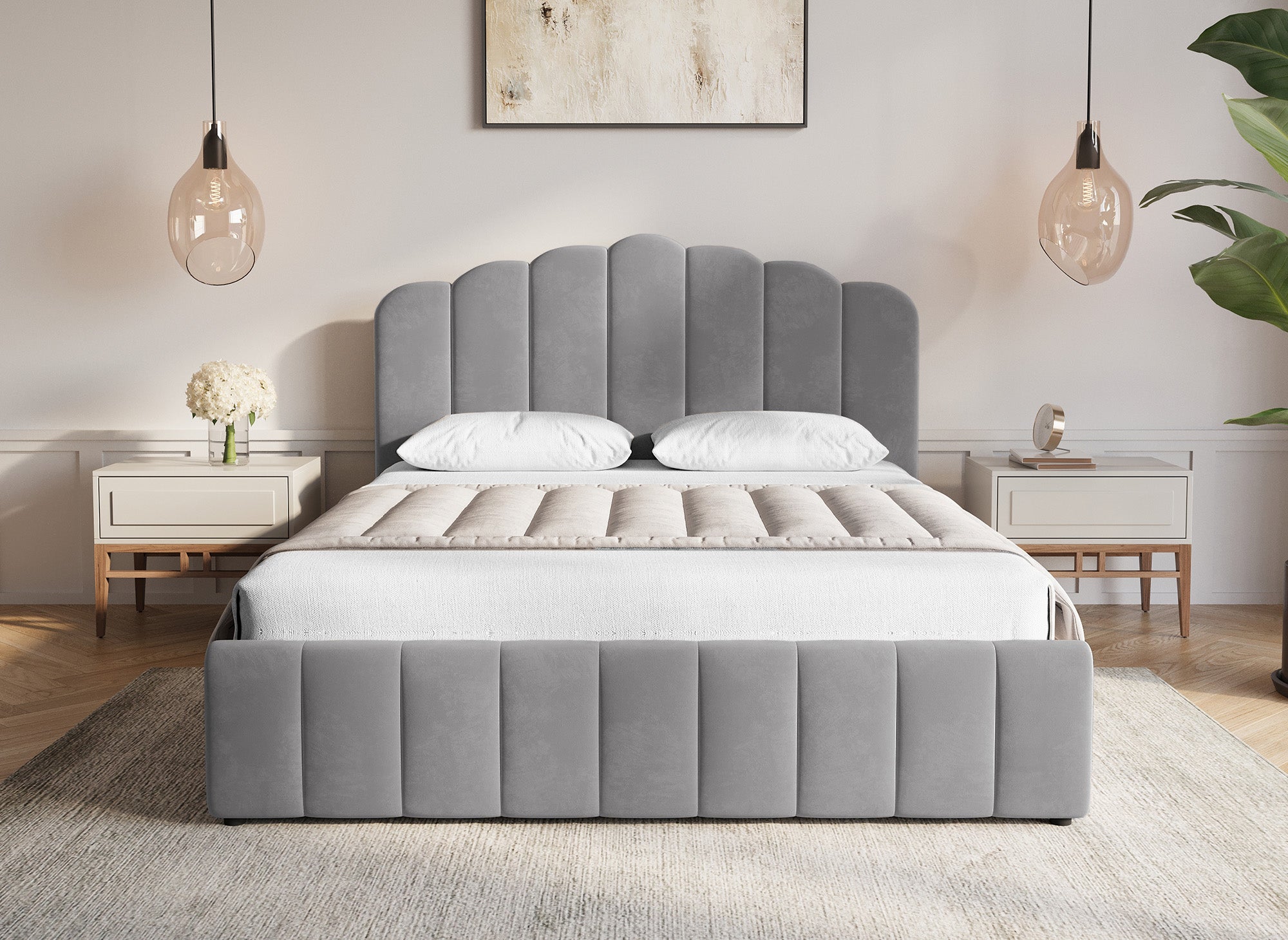 Lit coffre en velours gris 180x200 cm ELVIRA