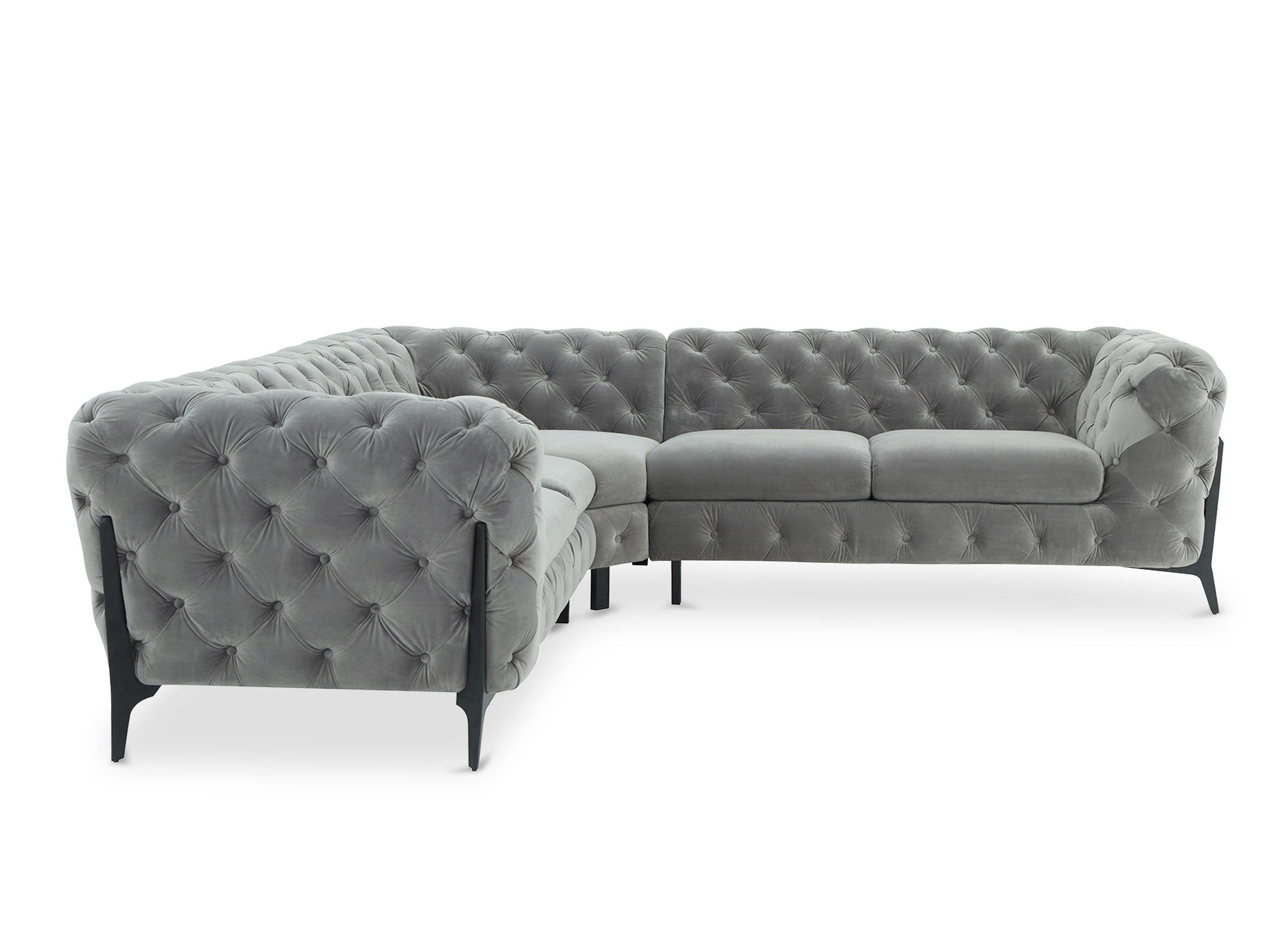Canapé d'angle capitonné chesterfield velours gris CARMEN