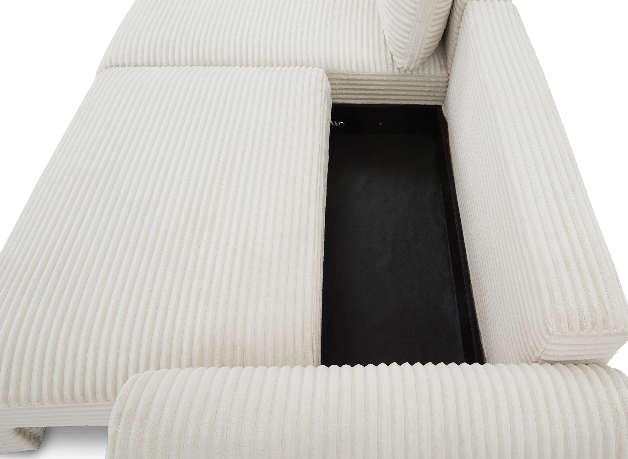 Canapé d'angle convertible avec coffre en velours gros côtelé doux beige TILDA - Angle gauche