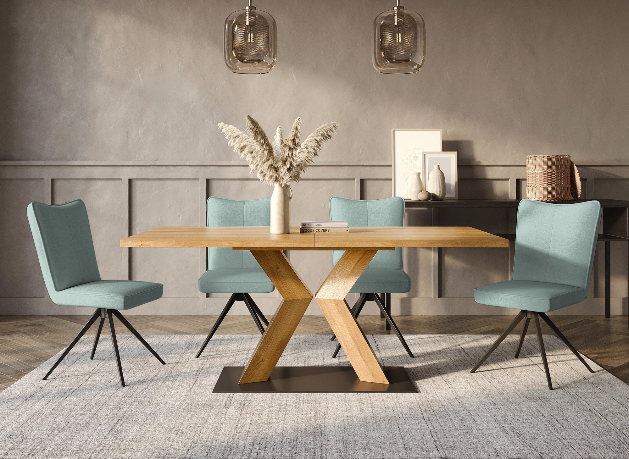 Lot de 2 chaises pivotantes en tissu vert d'eau FELICIE