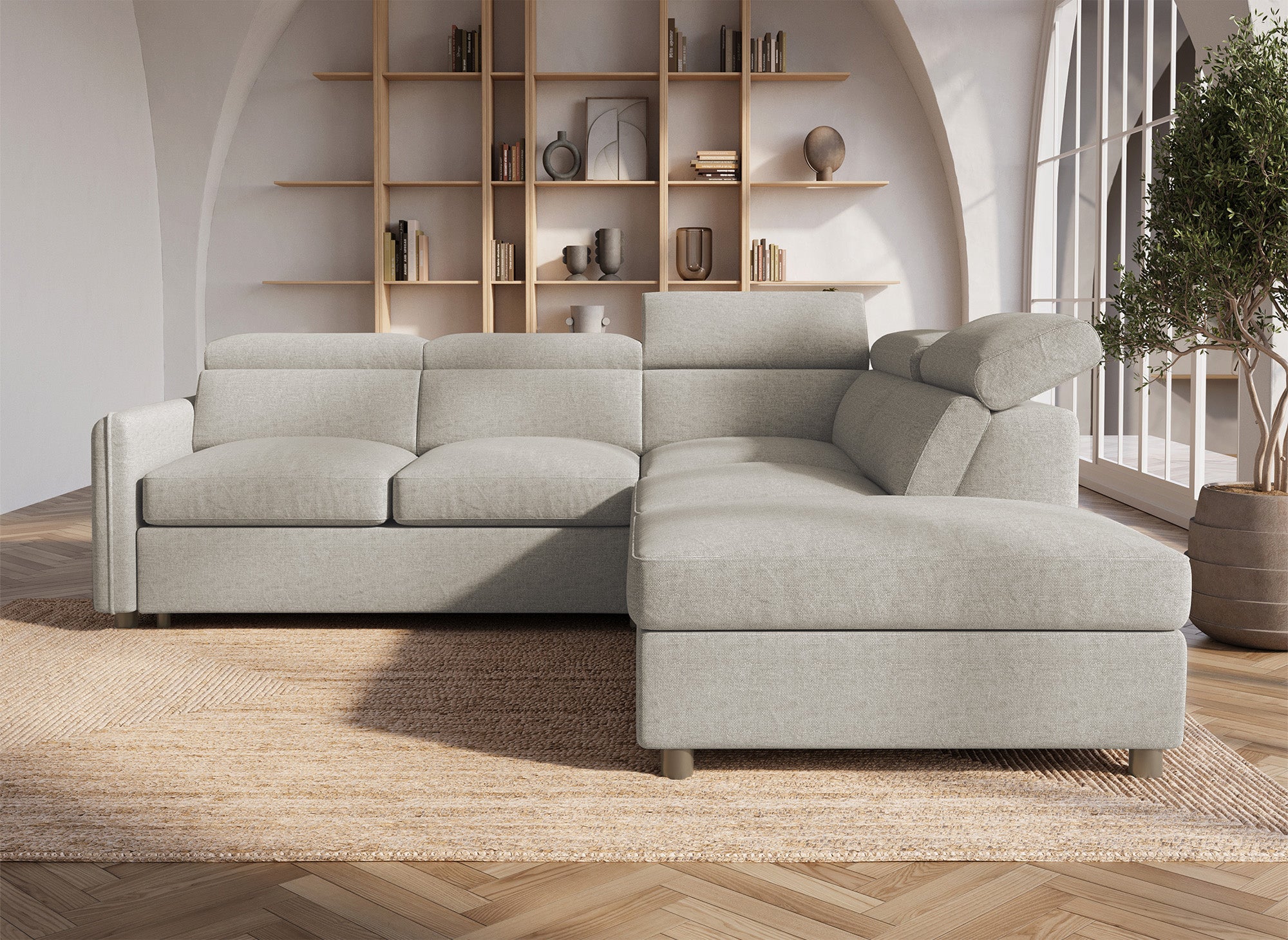 Canapé d'angle convertible en tissu beige NAIROBI - Angle droit