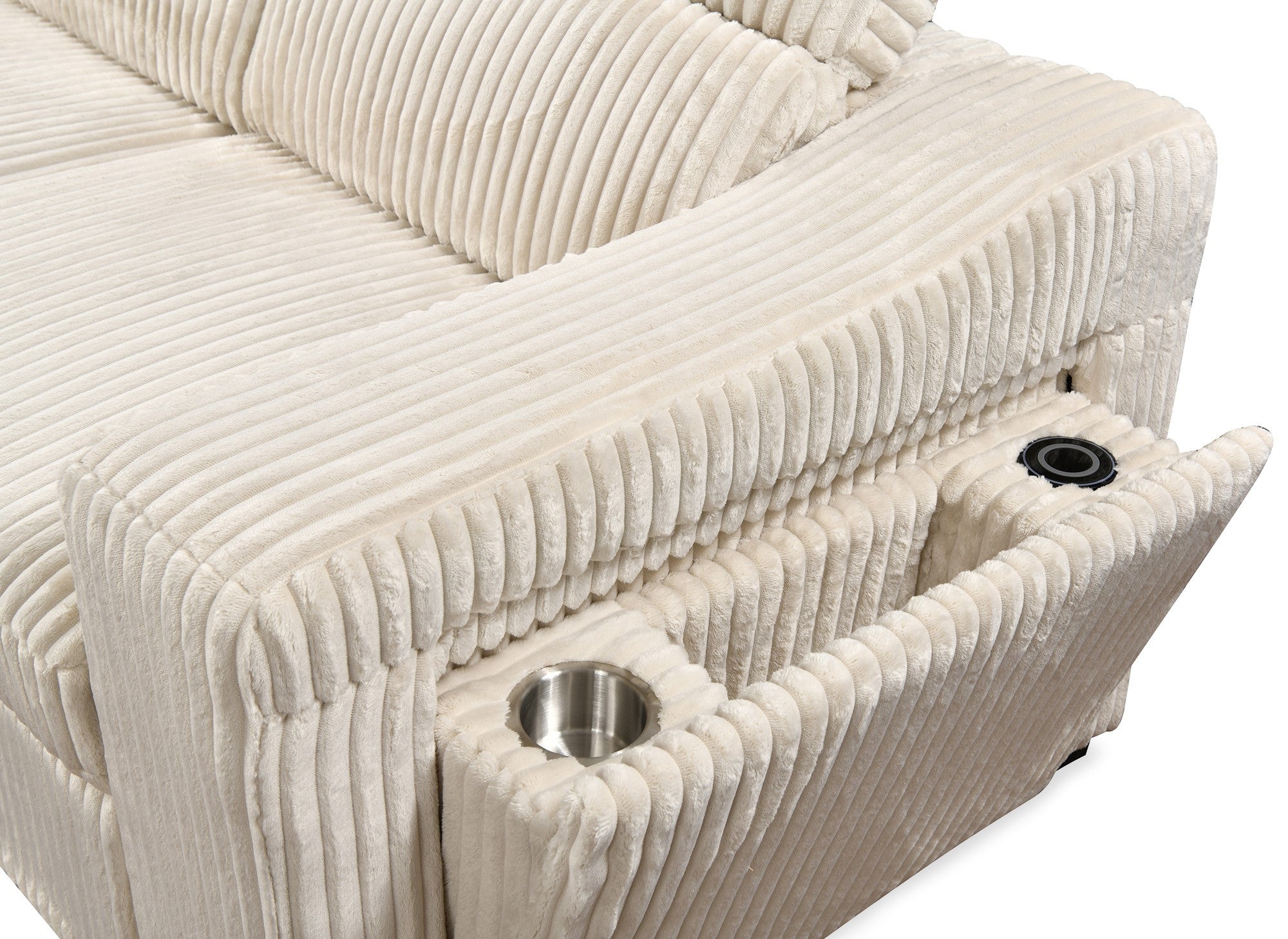 Canapé d'angle convertible avec coffre en velours beige côtelé MARTY - Angle gauche