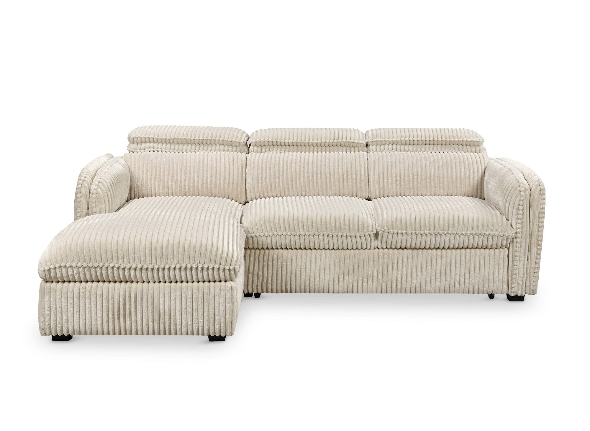 Canapé d'angle convertible en velours côtelé épais beige ISABELLA - Angle gauche