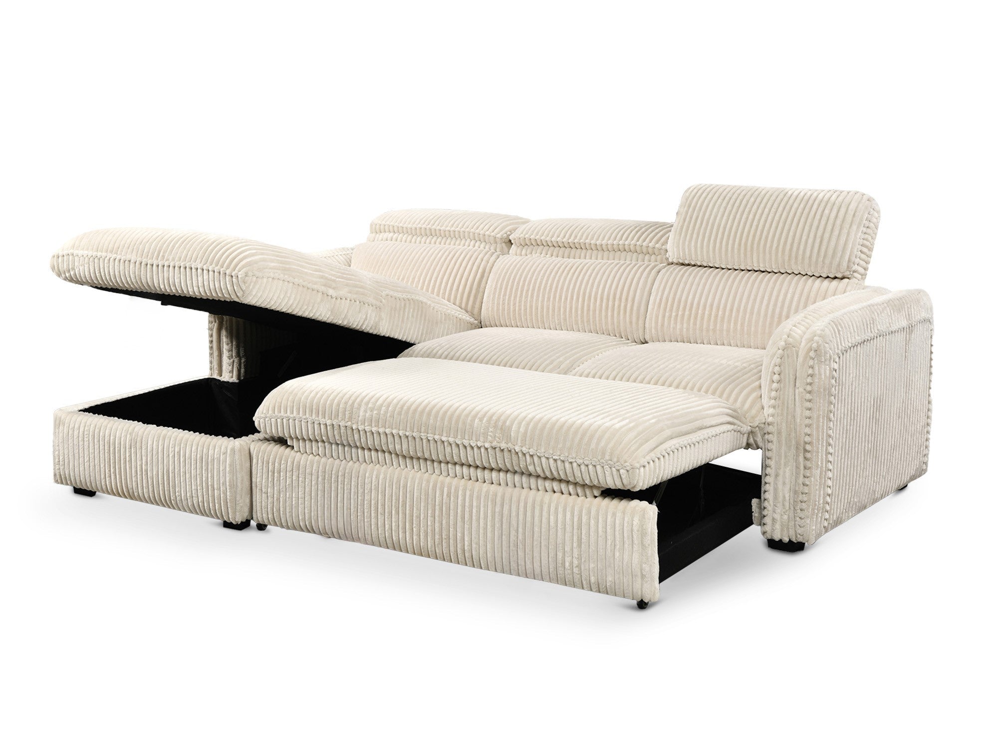 Canapé d'angle convertible en velours côtelé épais beige ISABELLA - Angle gauche