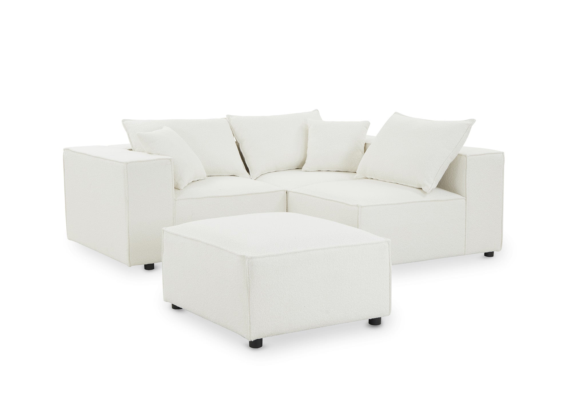 Canapé d'angle modulable en tissu effet peau de mouton blanc écru HARLEM