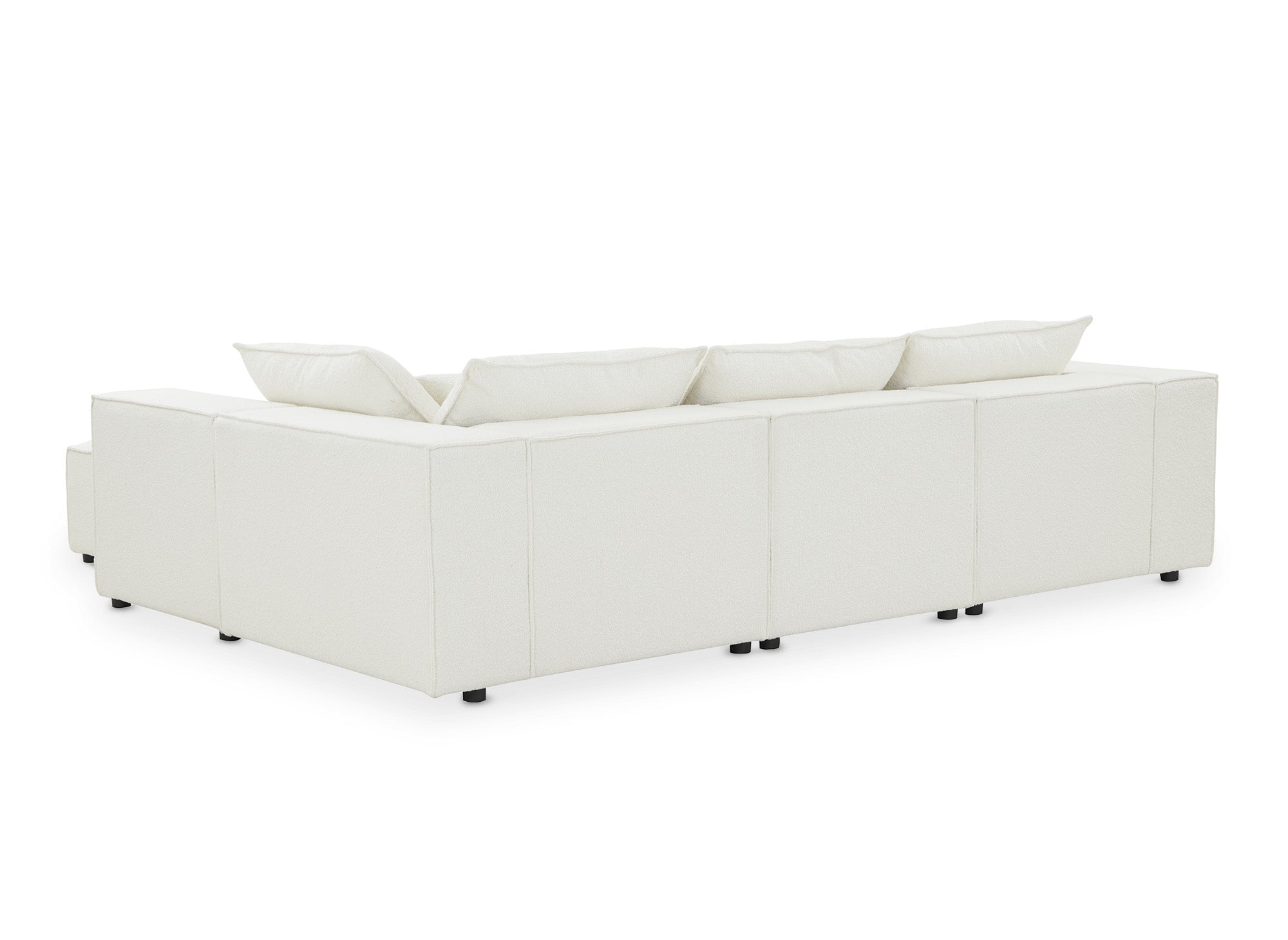 Canapé d'angle fixe modulable avec 1 pouf en tissu effet peau de mouton blanc écru HARLEM XL