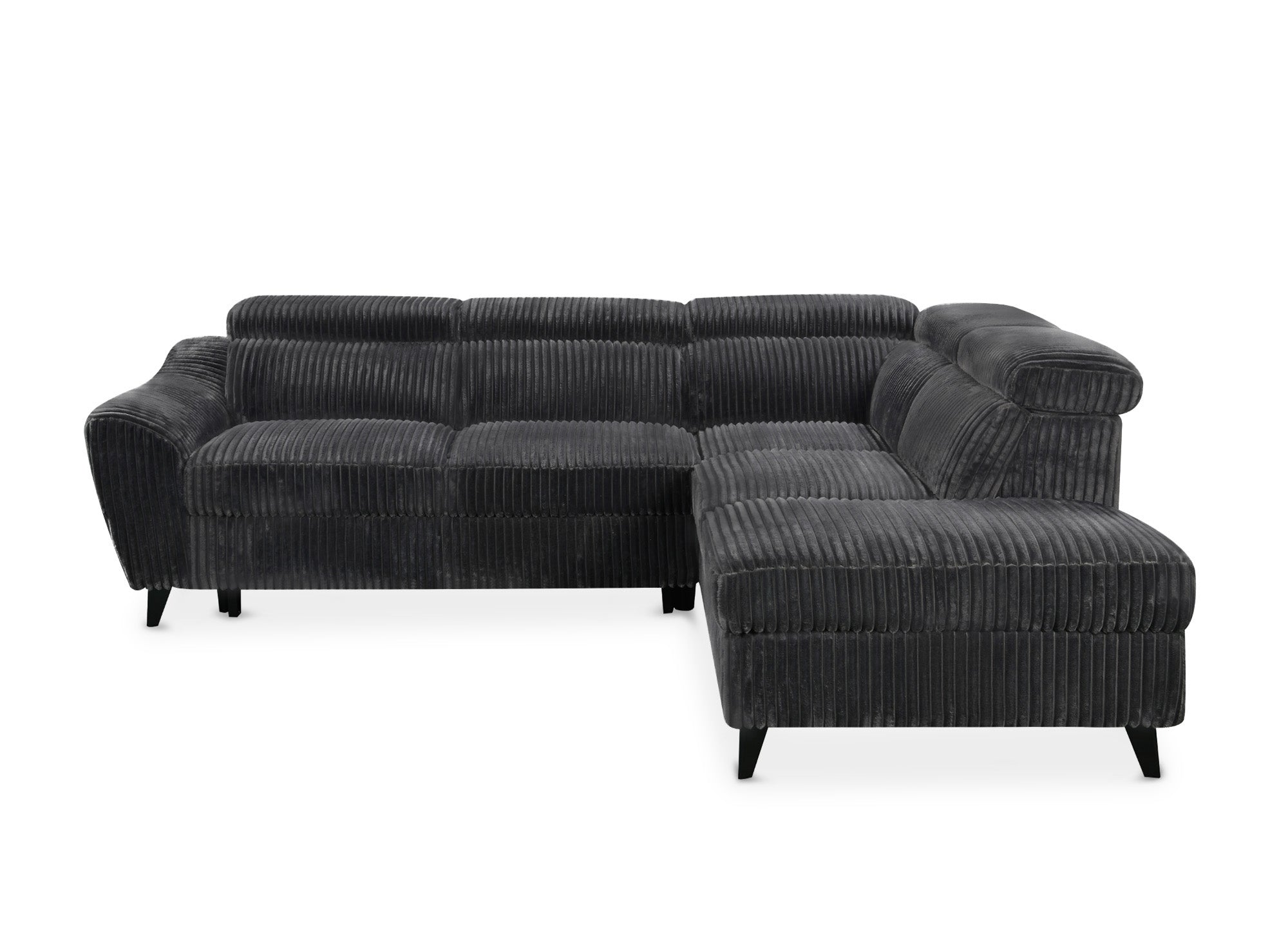 Canapé d'angle convertible avec coffre en velours côtelé épais gris DALTON - Angle droit